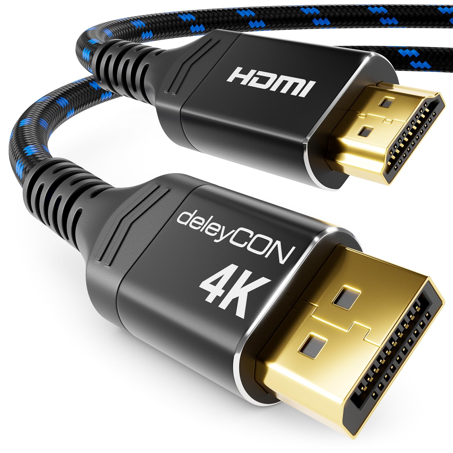 deleyCON 1,5m Cavo DisplayPort a HDMI 4K (per Monitor HDMI, TV, Proiettore) - 1080P@60Hz / 4K@30Hz - Connettori Alluminio + Cavo Nylon - per Computer DP, PC, Scheda Grafica