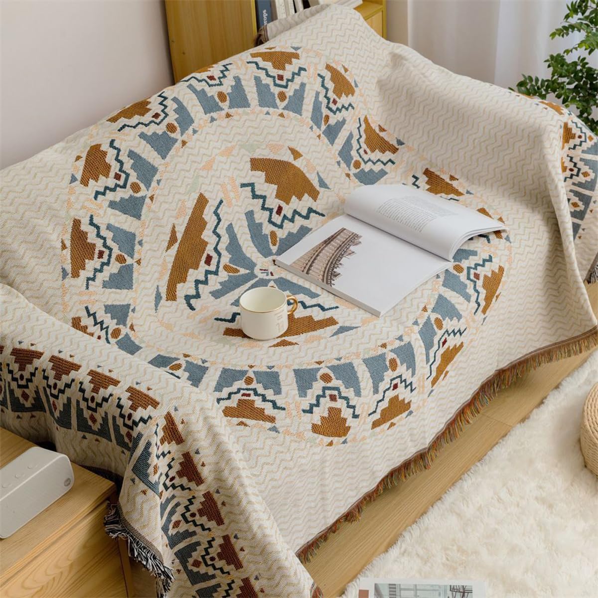 Motivi geometrici, 130x180cm) Coperta da divano con pompon, copridivano, coperta lavorata a maglia, coperta in stile etnico azteco | Leroy Merlin