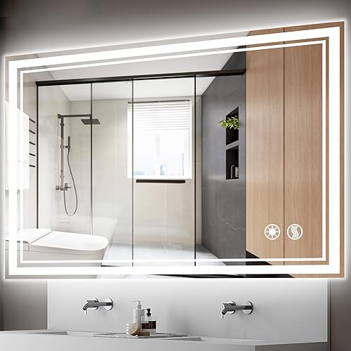 Espejo LED para baño de 24 x 40 pulgadas, espejo de baño con luces LED, antiniebla, regulable, 3 colores, luces delanteras y retroiluminadas, espejo