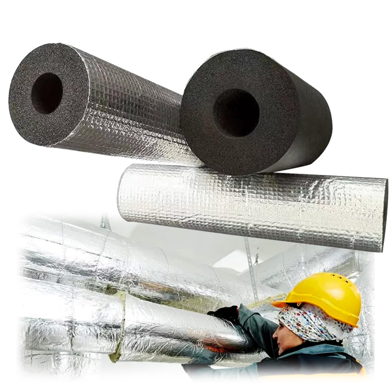 ID 16-219mm Aislamiento de Tuberias para Autoadhesivo Ignífugo de Coquilla Aislante Tubo Espuma Suave Fundas de Aislamiento Térmico para Tuberías Exteriores (ID) 219mm x (T) 15mm x (L) 0.9m