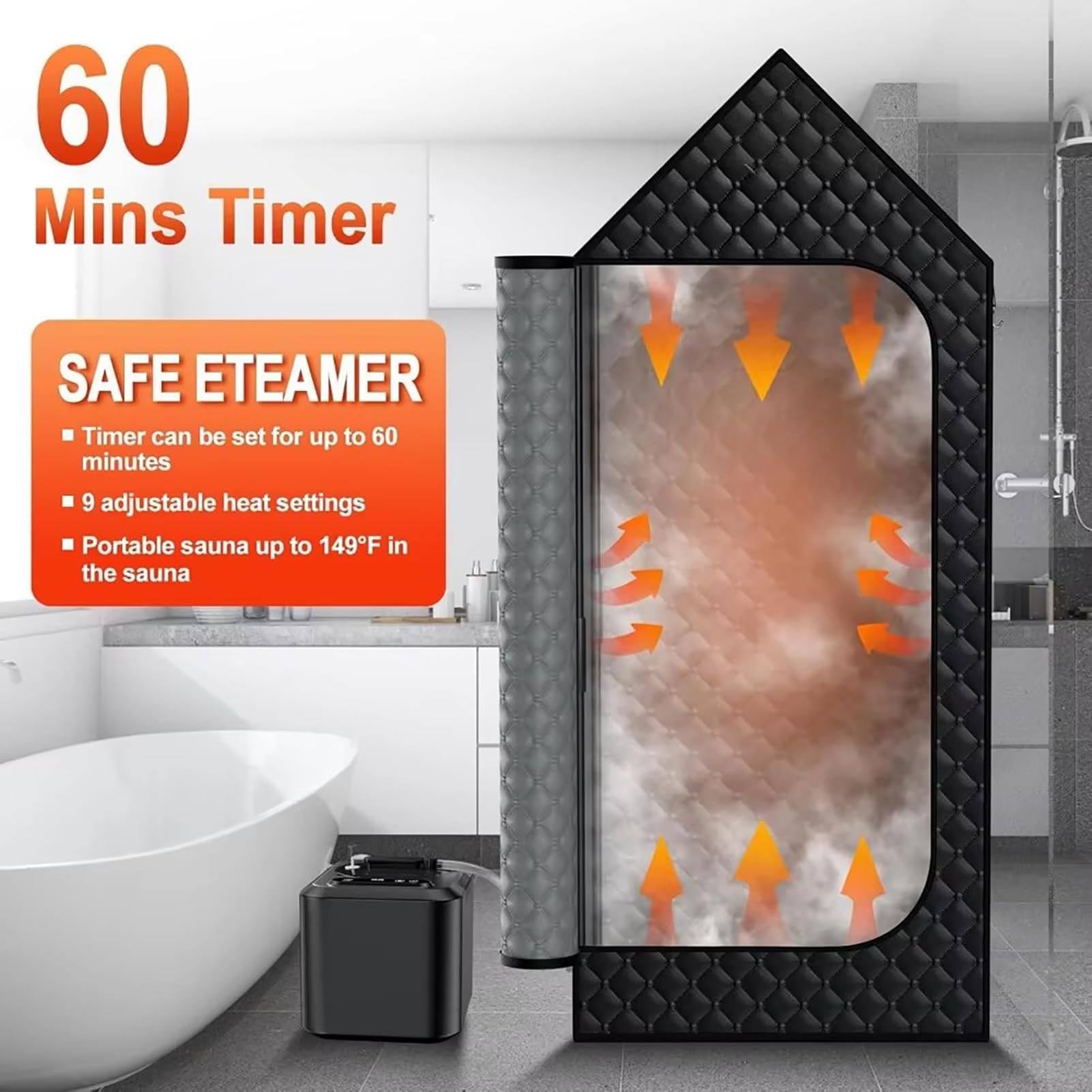 Tragbare Ganzkörpersaunabox, 1000 W Dampfsaunazelt Für Privatgebrauch Mit 3-L-Dampfgerät, 9 Temperaturstufen, Für Spa, Drinnen, Draußen, Fitnessstudio
