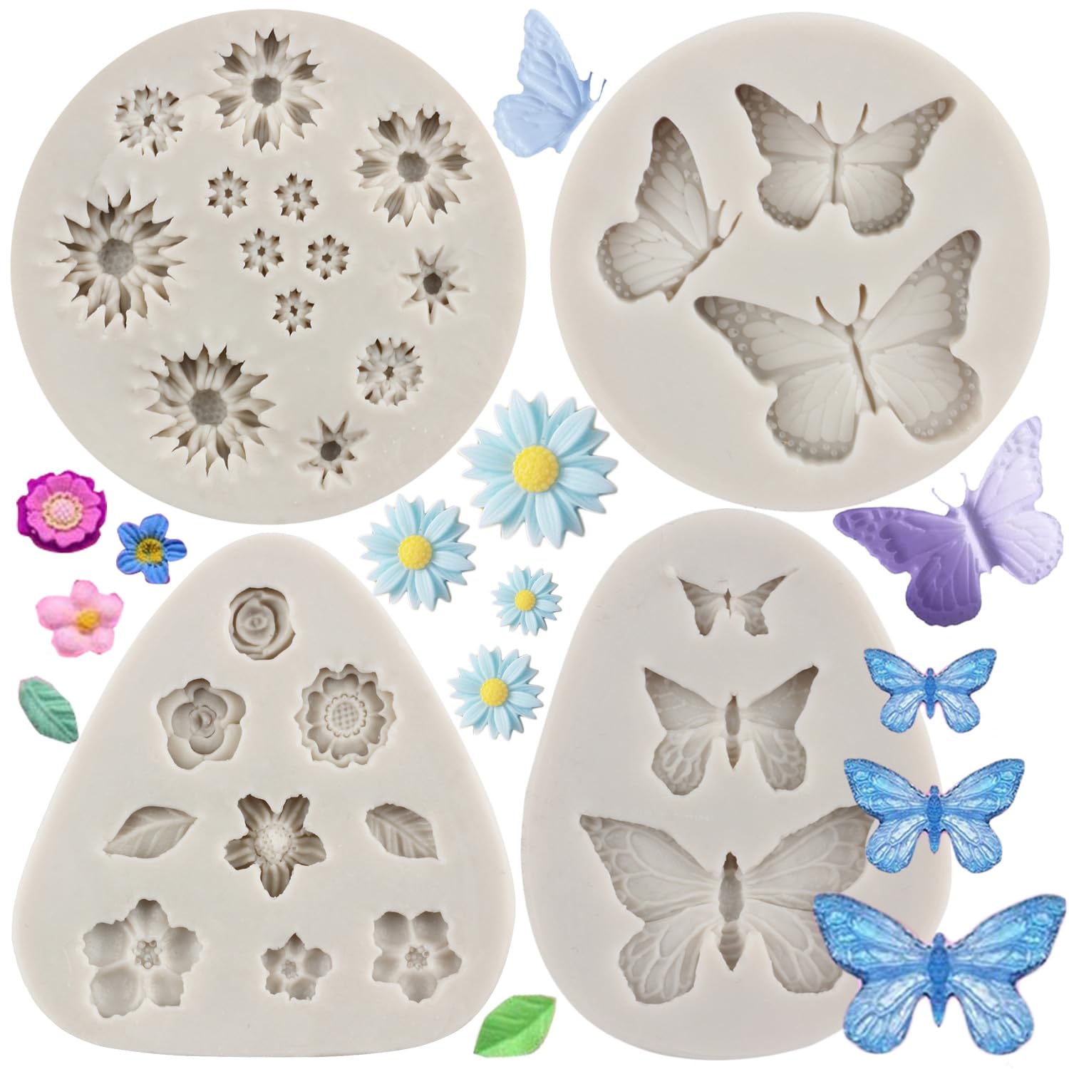 Pasta Polimerica Set Di 5 Stampi In Silicone A Forma Di Fiori, Farfalle, Foglie, Fondente Fai Da Te, Torte Al Cioccolato, Prodotti Da Forno, Argilla Polimerica Stampo Per Pasta Di Zucchero