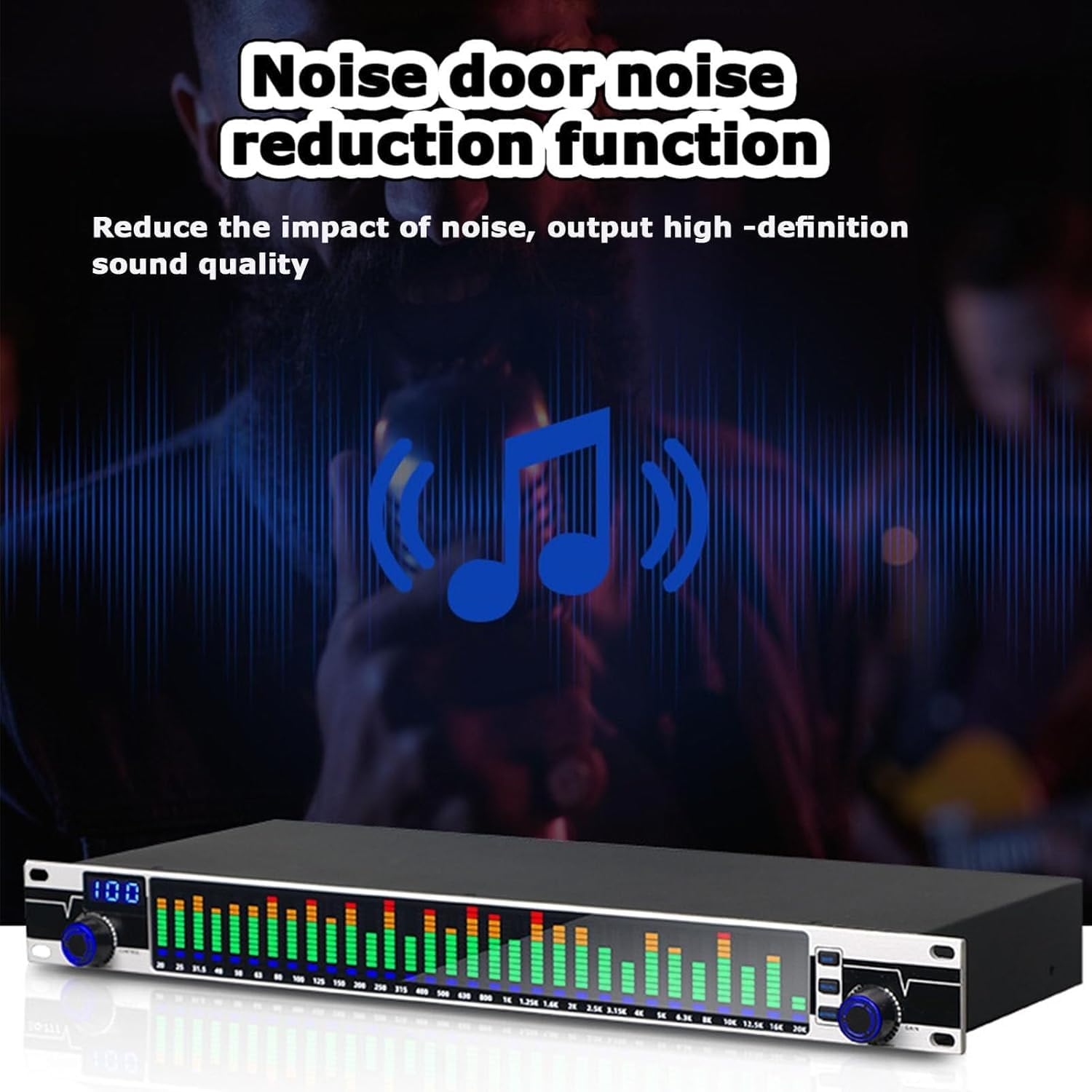 Ecualizador estéreo Ecualizador Digital de 31 Bandas, Ecualizador gráfico estéreo Profesional, Pantalla de Espectro LED, 10 Efectos preestablecidos, for Estudio de grabación