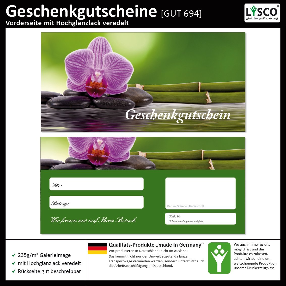 200 Stück Geschenkgutscheine (Orchidee-694) Gutscheine Gutscheinkarten für Bereiche wie Erholung Wellness Spa Urlaub Reisen