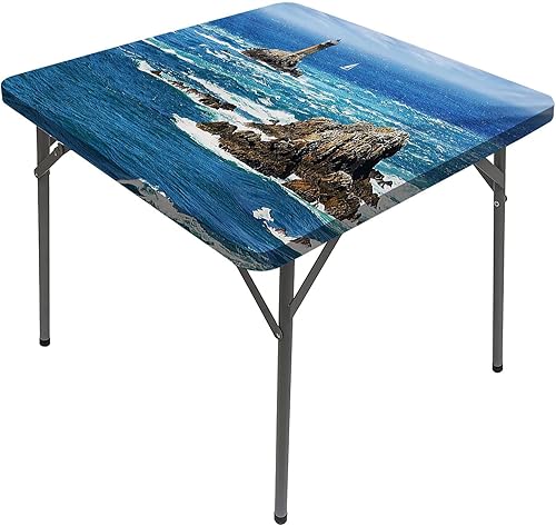 JUNTAIY Lighthouse - Mantel con bordes elásticos, manteles decorativos para el hogar, faro diurno ondulado con vista al mar, se adapta a mesa de 24