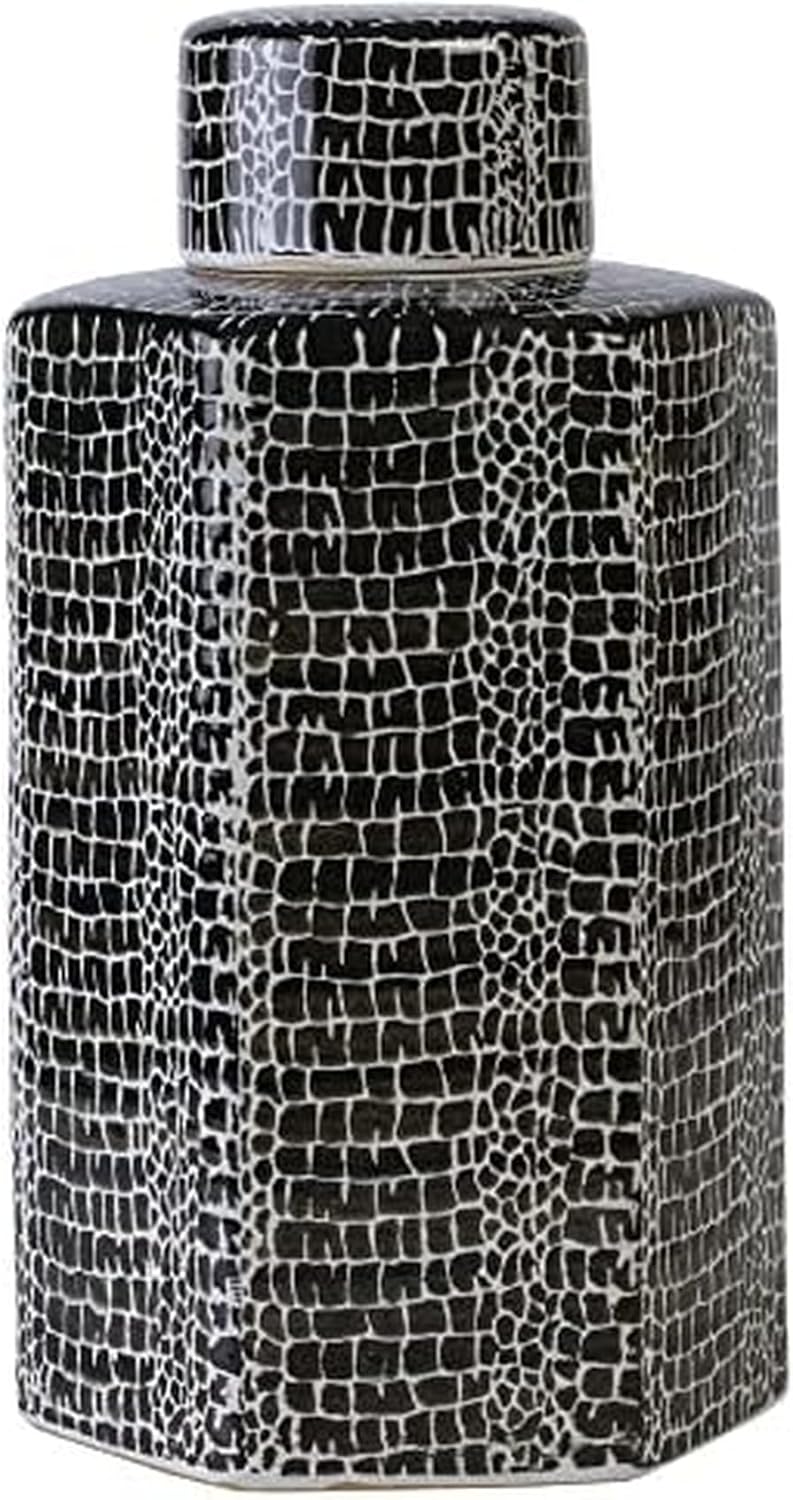 Mikasa Blue Crackle Ceramic Canister, Store Small Household Items or Display Faux Florals, Black and White