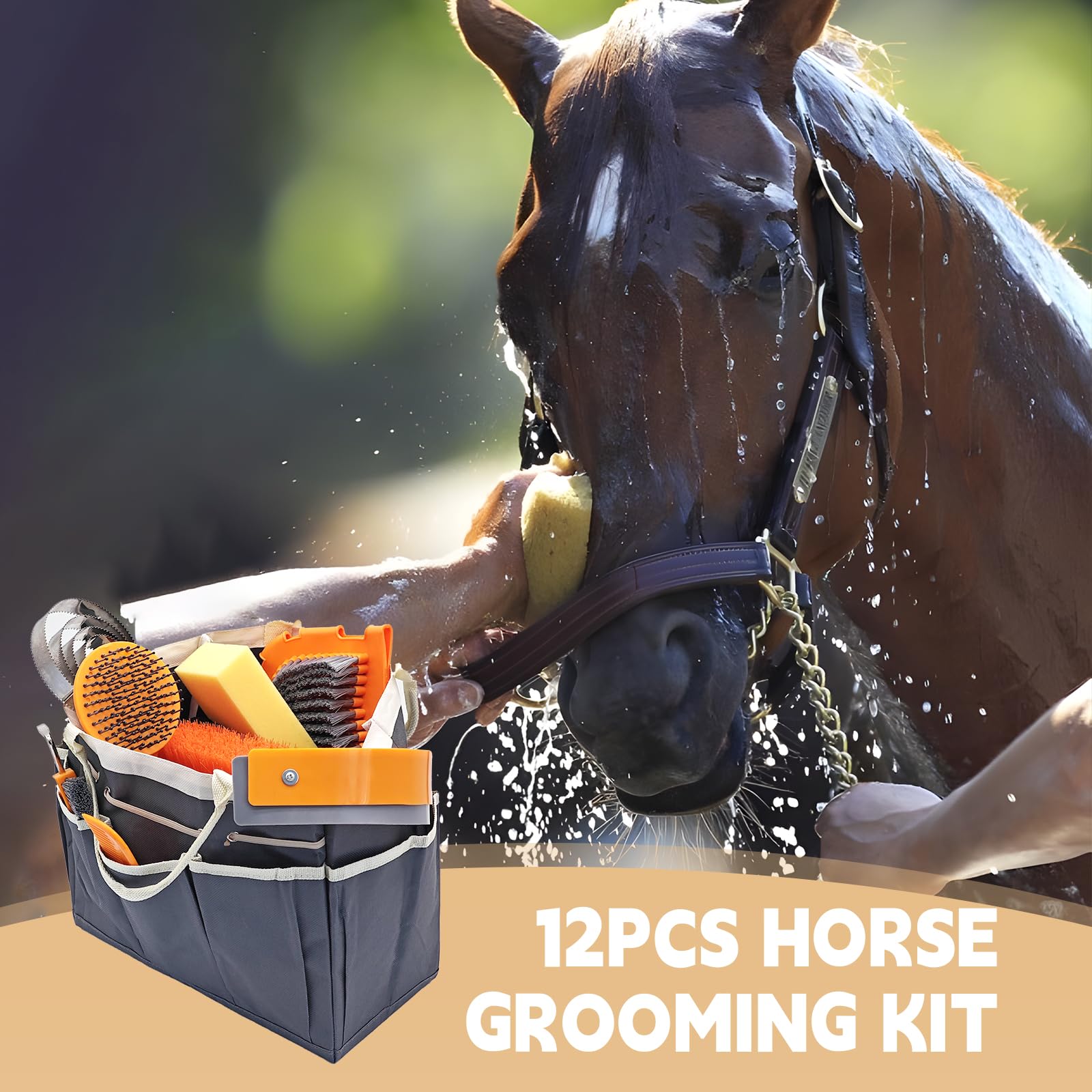 Horse Grooming Kit, Grooming Supplies Includes Horse Brushes and Handbag, Brush Set, Curry Comb, Hoof Pick, Sweat Scraper, Sponge Etc., Suitable Gifts for Riding Enthusiasts Lovers - image 6