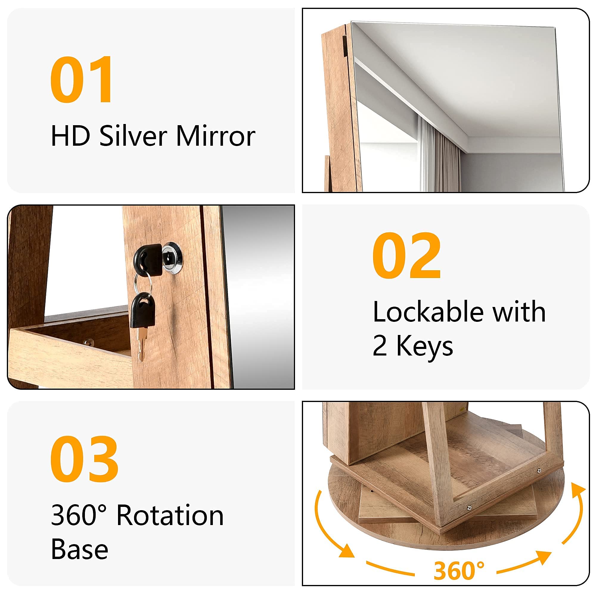 LVSOMT 360° Swivel Jewelry with FullLength Body Dressing