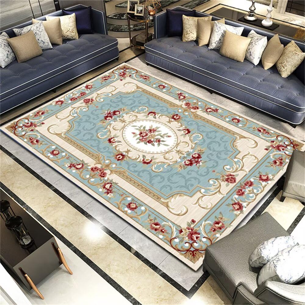 Tapis d'entrée de salon 200x300CM bleu floral vintage rouge