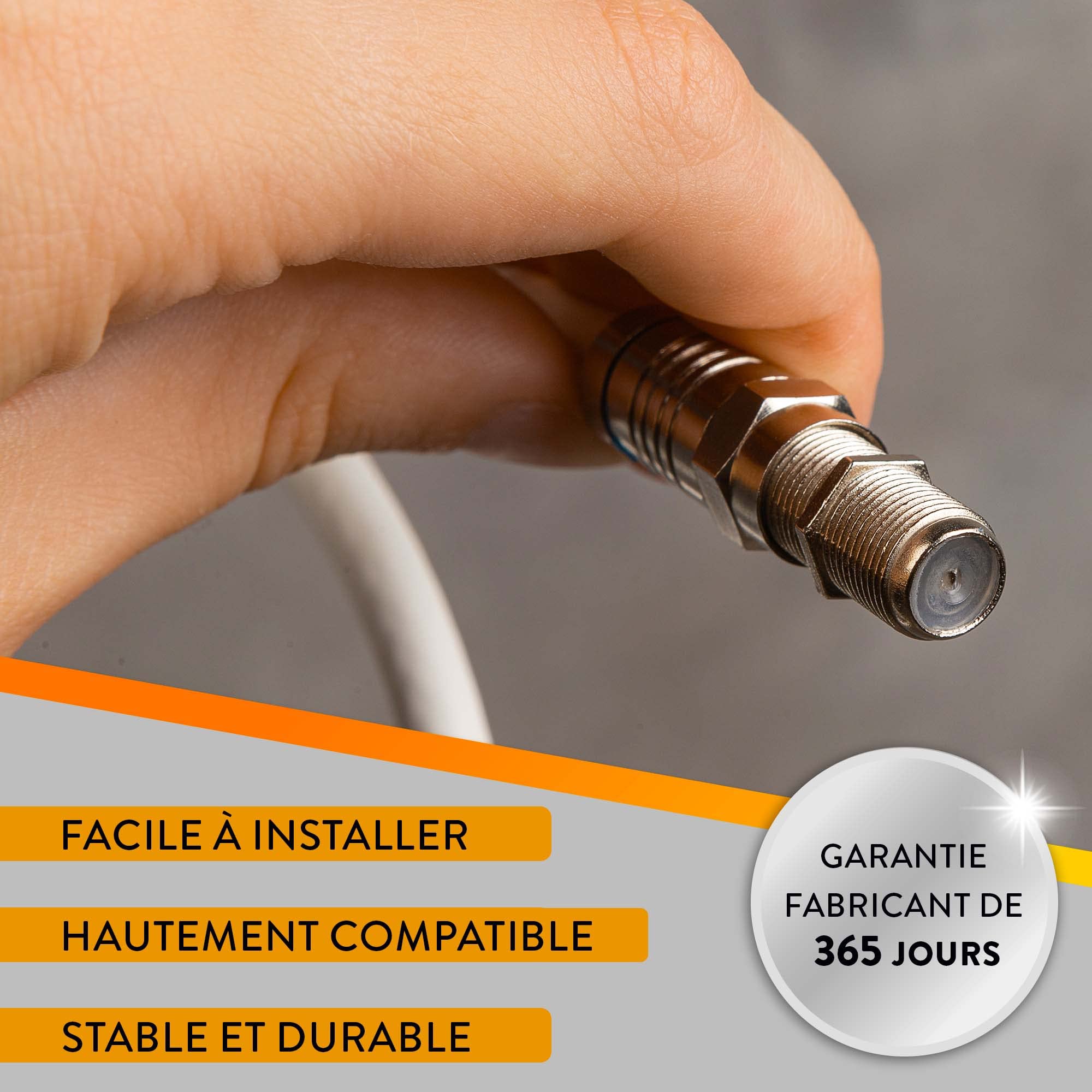 ASNQ Câble Coaxial RG6 Antenne 10m avec Connecteurs 75 OHM - Premium à Haut Débit Pour TV, Internet, Parabole Satellite - Inclut 4 Adaptateurs
