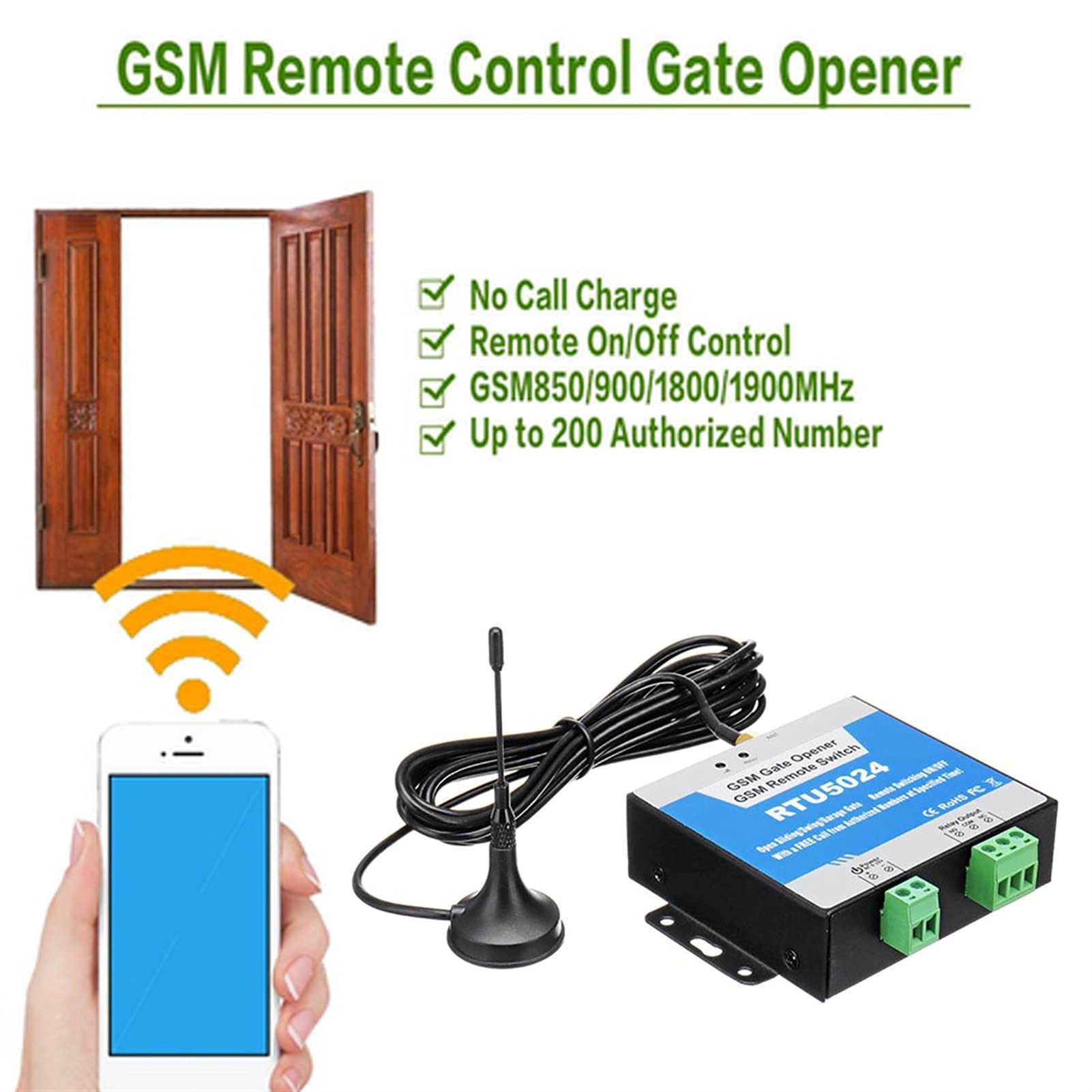 Abridor de puerta de Garaje, RTU5024 GSM Interruptor de la puerta Interruptor de relé de la puerta de control remoto inalámbrico Acceso a la puerta de la puerta de largo antena larga Llamada gratis 85