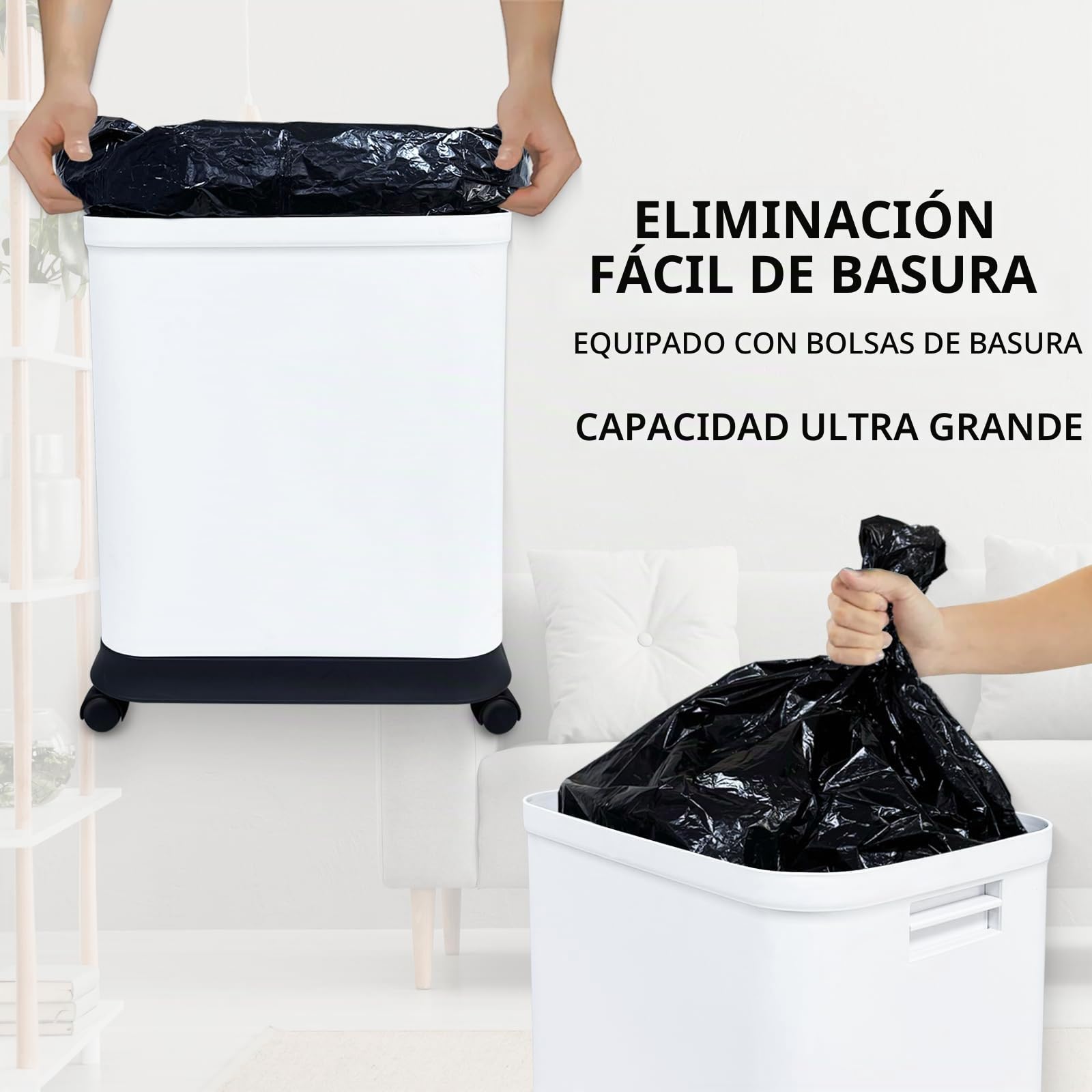 Gintan Cubo de basura de cocina con tapa ajustable, 25 – 45 L, extragrande, con ruedas, tapa hermética para residuos de cocina, con dos contenedores de basura de 9 litros con tapas (3 paquetes)
