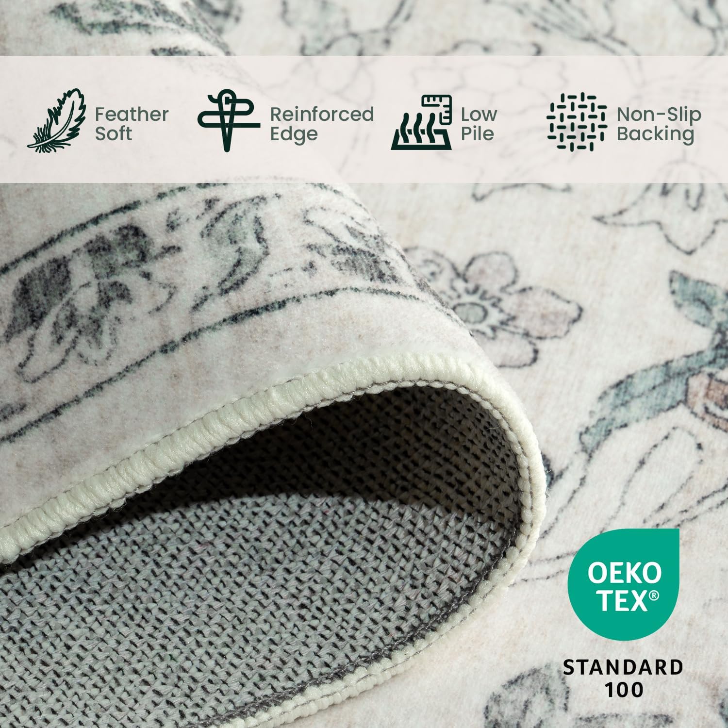 Hallway Runner Rug 2x6 Washable Kitchen Runners, Soft Non-Slip Laundry Room Entryway Rugs, Vintage Boho Floral Bathroom Long Carpets, Low Pile Dining Living Room Floor Mat, Beige