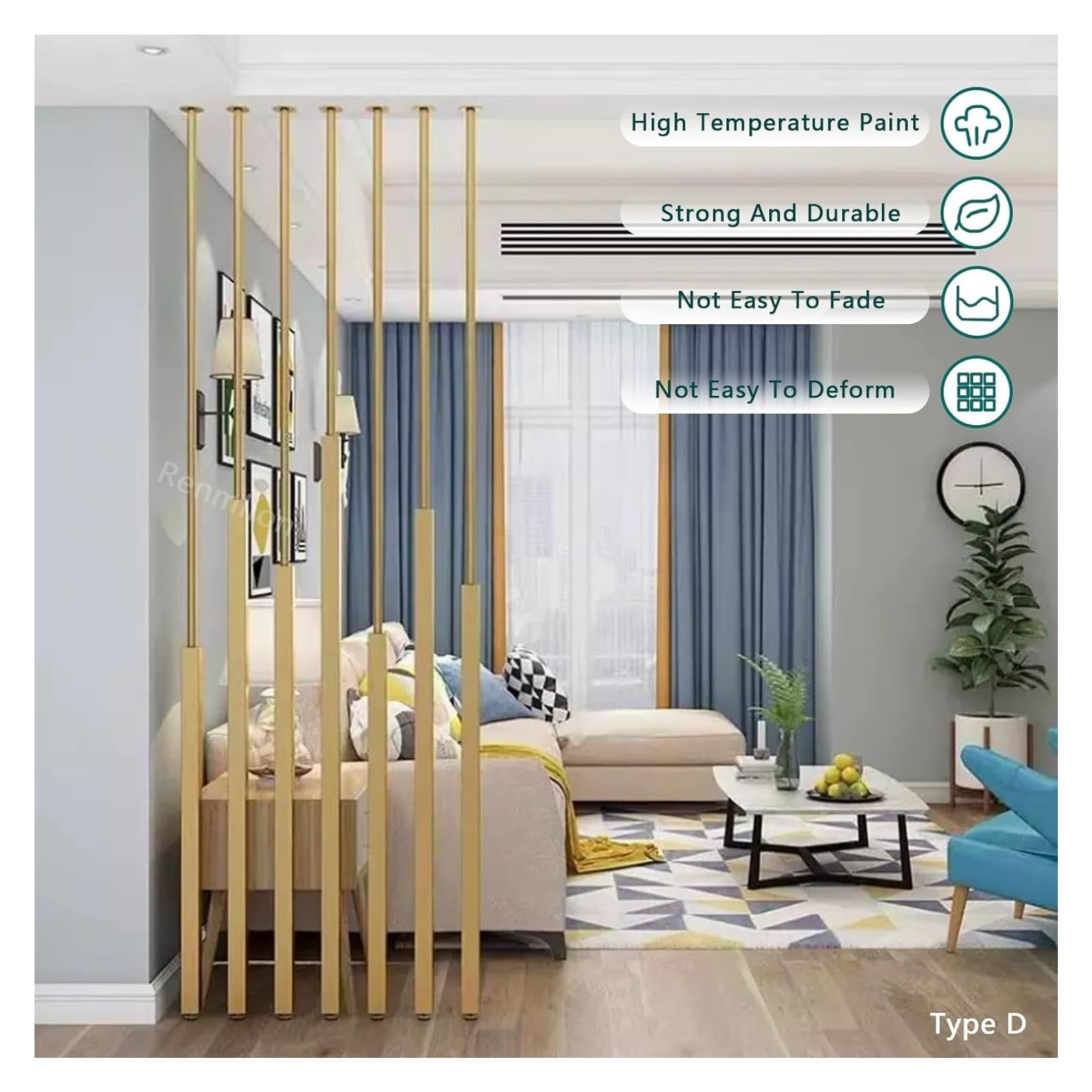 Divisori for ambienti in metallo - Pali for schermi privacy regolabili dal soffitto al pavimento for una separazione perfetta degli ambienti, senza installazione di trapano