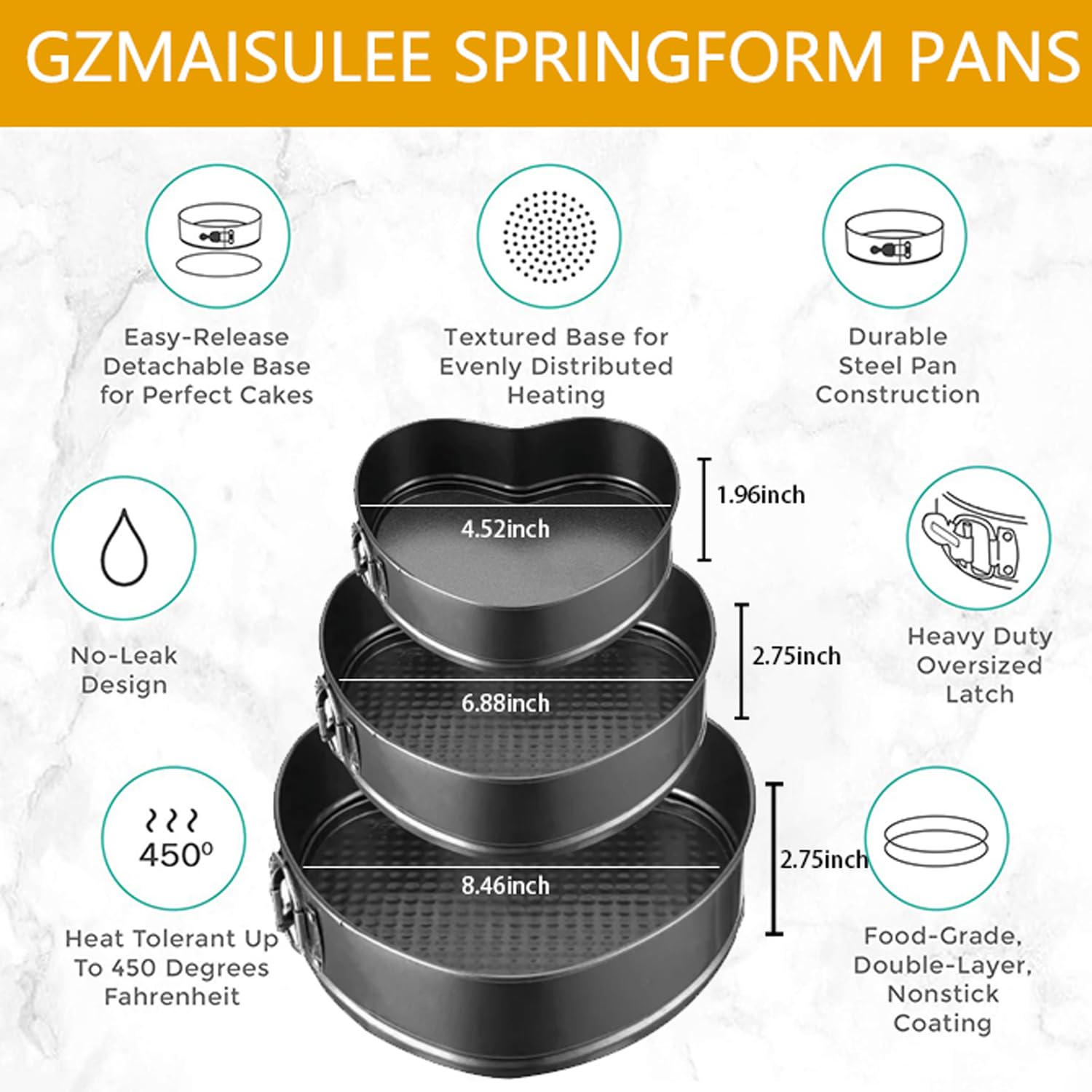 GZMAISULEE Springform Cake Pan Set of 3 (4, 7 - Image 2