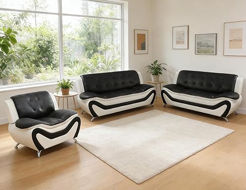 Miniatura 40 de Sofás Seccionales de Cuero, Conjuntos de Muebles de Sala de Estar, 3 Piezas Conjunto de Sofá Moderno para Sala de Crema