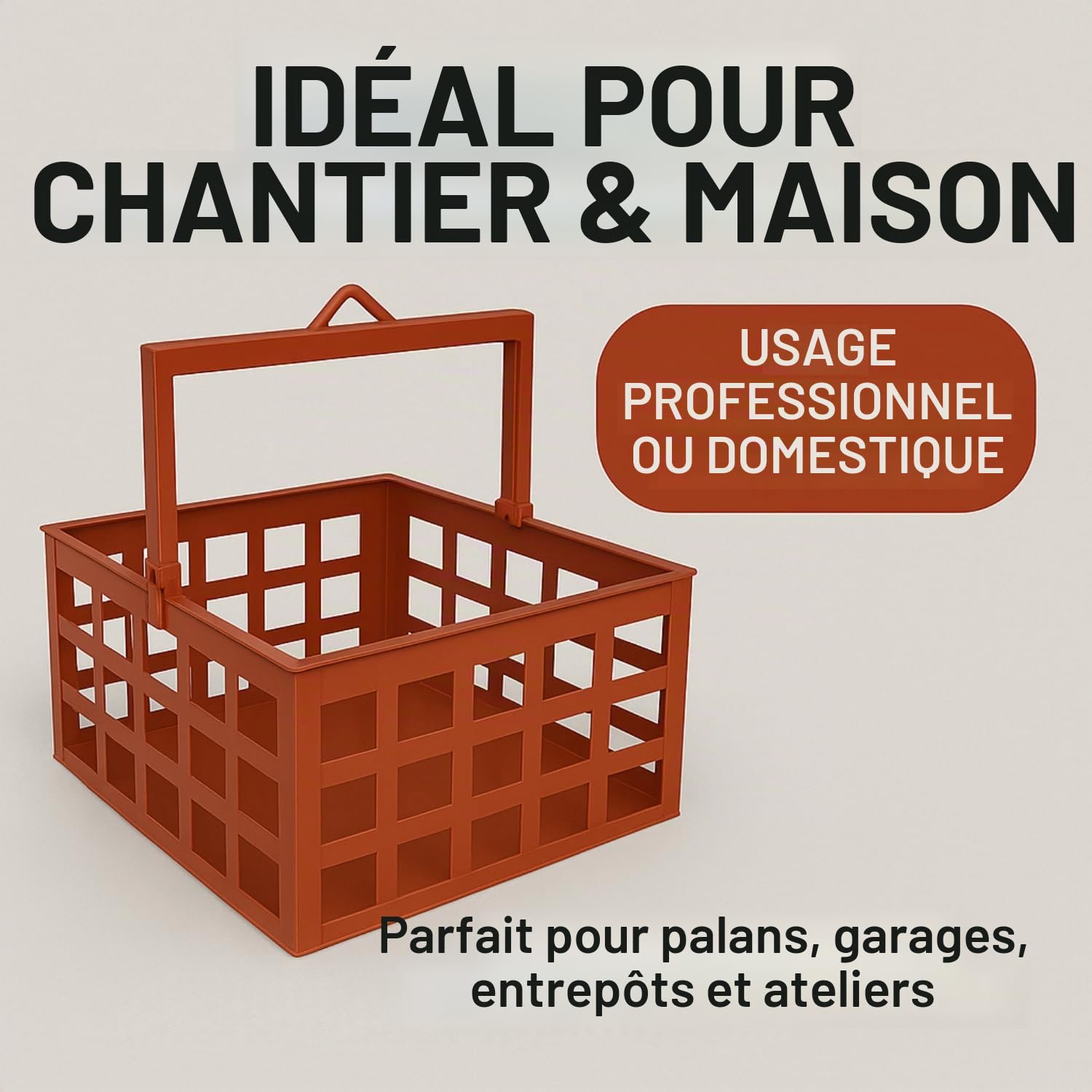 Panier pour monte-charge 50 x 70 cm, fabriqué en Italie – Panier en tôle pour palan, hauteur 30 cm et portée 105 l – Coffre à outils de travail pour utilisation en chantier de construction ou