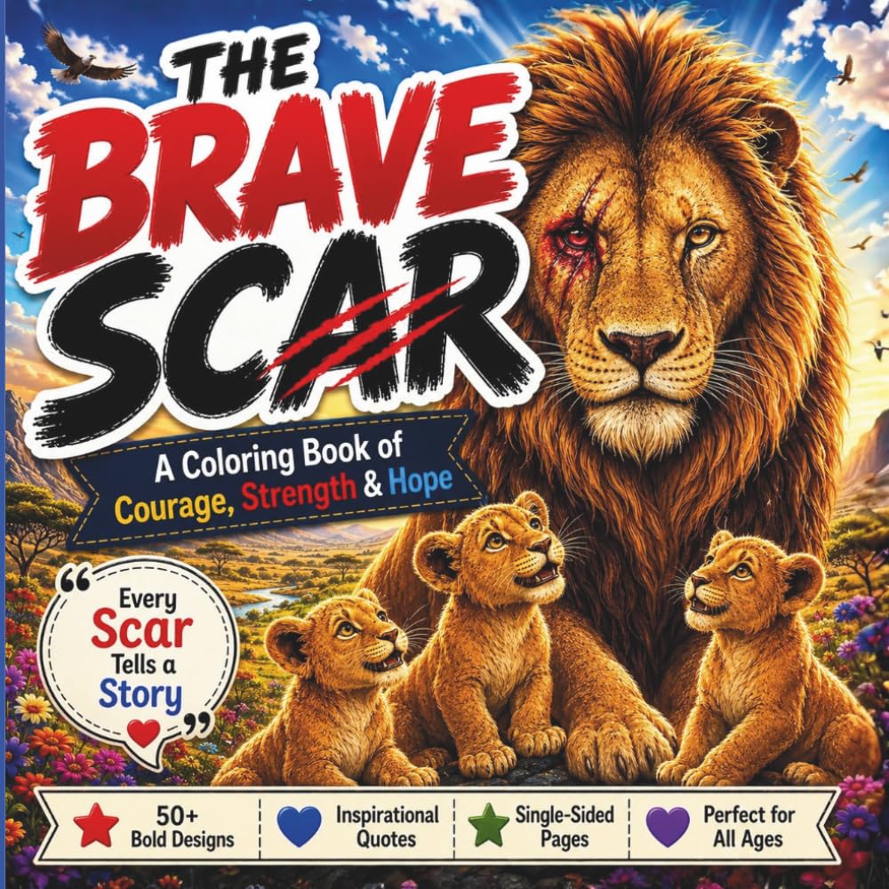 THE BRAVE SCAR: An Inspirational Lion Coloring Book with Positive Messages, Courage, Strength, Hope, Resilience, Stress-Free Coloring & Creative Relaxation for All Ages