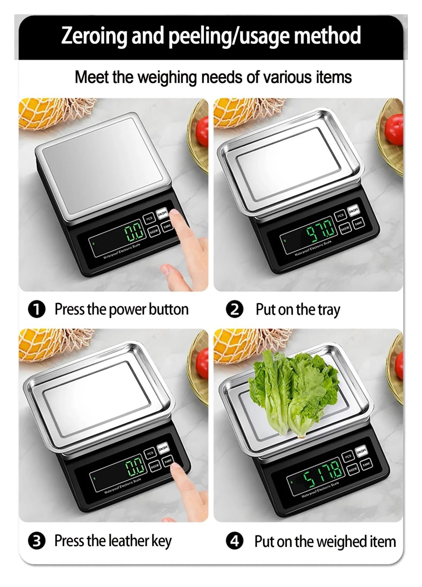 Báscula de cocina for el hogar 0,1g/1g 3kg,5kg,10kg,15kg(White 3Kg 0.1g)