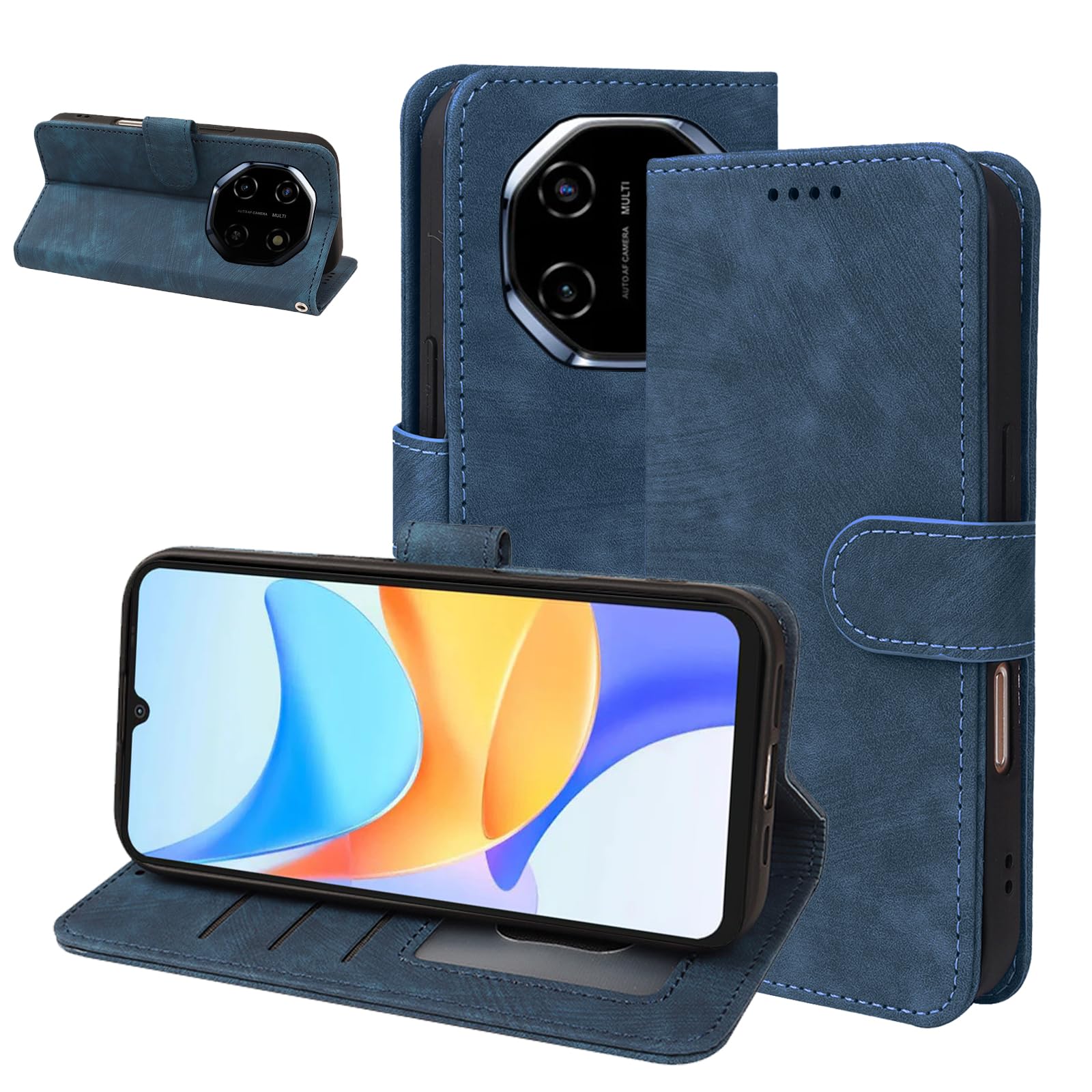 KZIOACSH PU Leather Case for Blackview Shark 6/OSCAL Tiger 8 with Money Card Holder & Kickstand, Full Protection Magnetic Closure Book Flip Folio Ultra Slim Inner TPU Wallet Bumper Cover,Blue