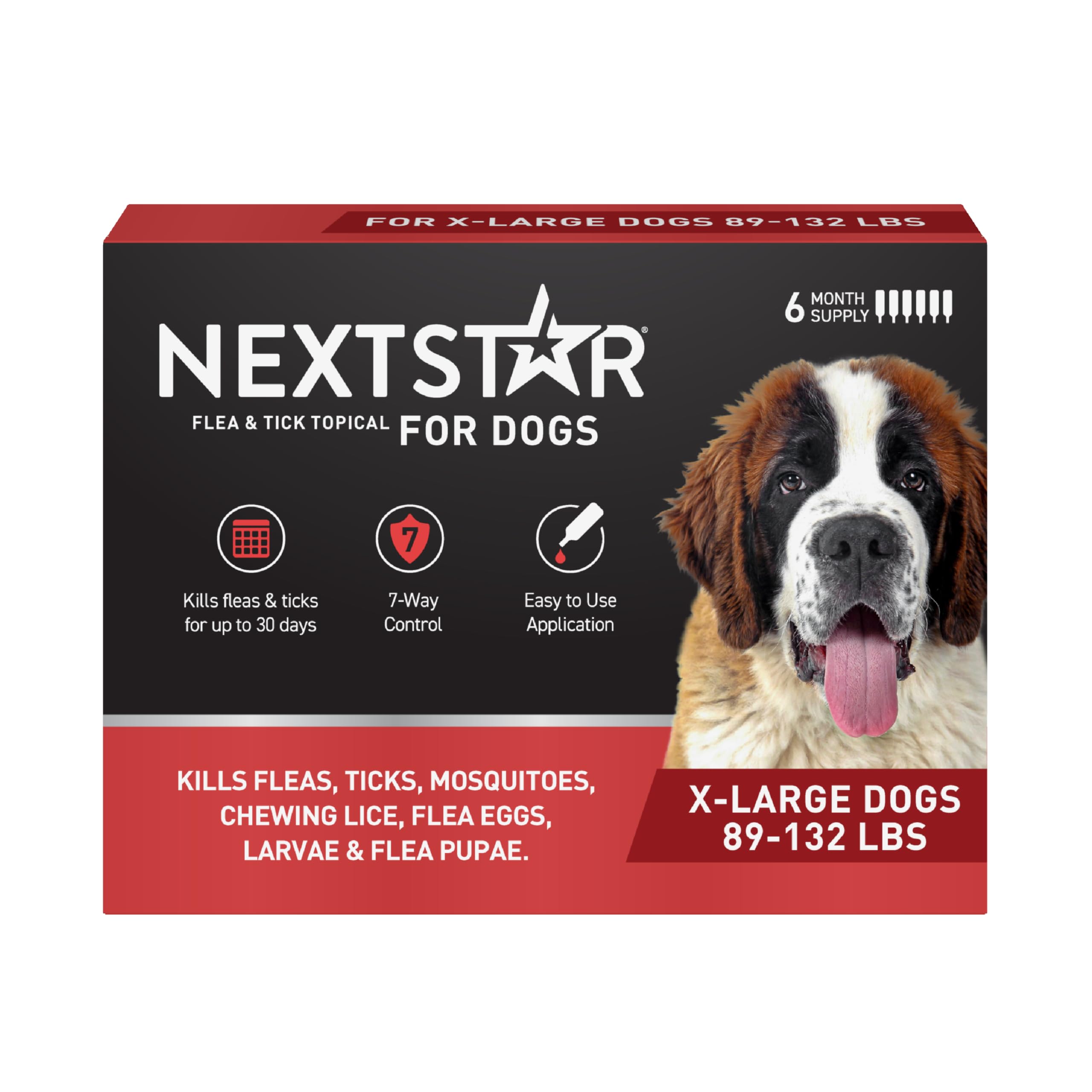 NEXTSTAR Flea and Tick Prevention for Dogs, Repellent & Control, Fast Acting Waterproof Topical Drops, Extra-Large Dog Flea & Tick Control, 6 Monthly
