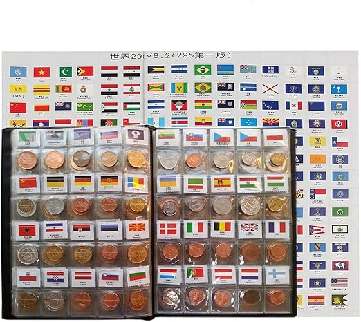 Coin Collection Starter Kit 180 Countries Coins/100% Original Genuine/World Coin with Leather Collecting Album Taged by Country Name and Flags/Coin Holder Collection Storage Classic Gifts