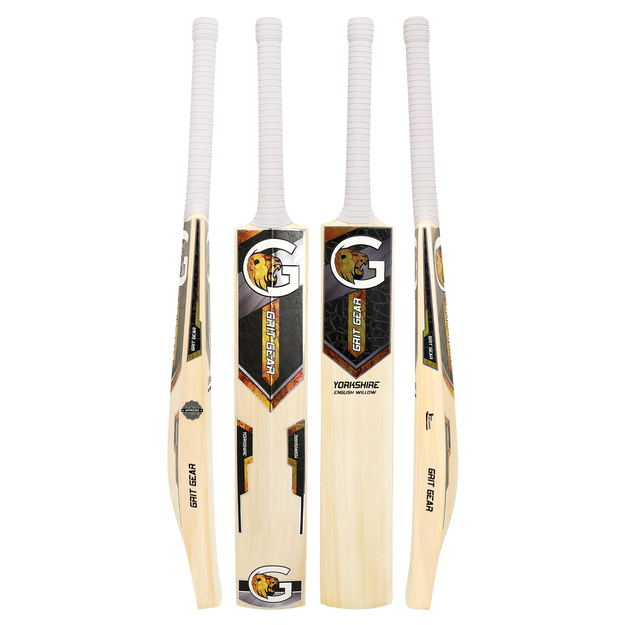 Grit Gear Yorkshire English Willow Premium Cricket Bat for Leather Ball with 4D Embossed Textured Sticker (Free Bat Cover) - Yorkshire (Yorkshire with Black Cover)