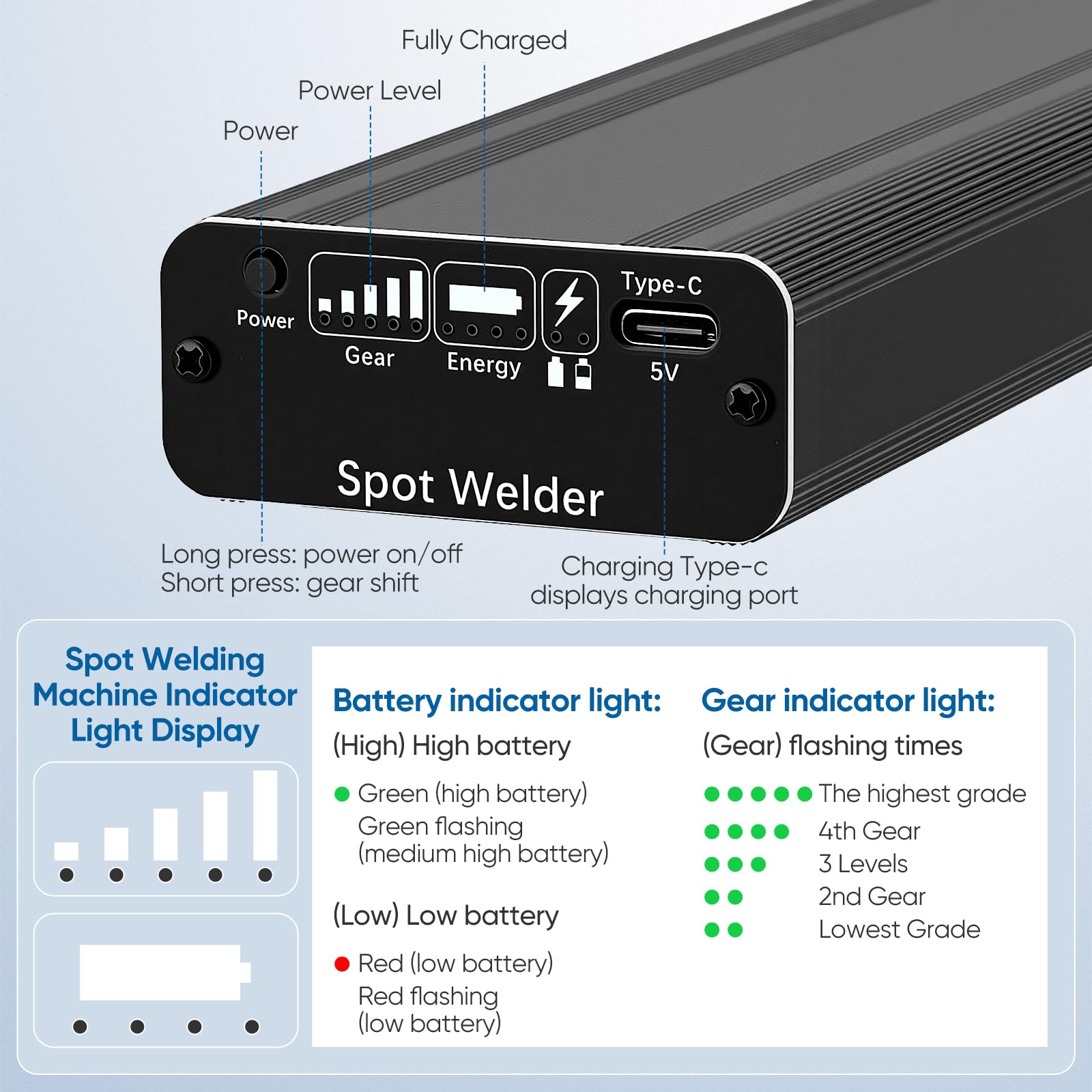 Soudeuse par Point de Batterie 800A 80 Niveaux Réglables Portative pour Feuilles Nickelées 0,2mm Automatique Manuel