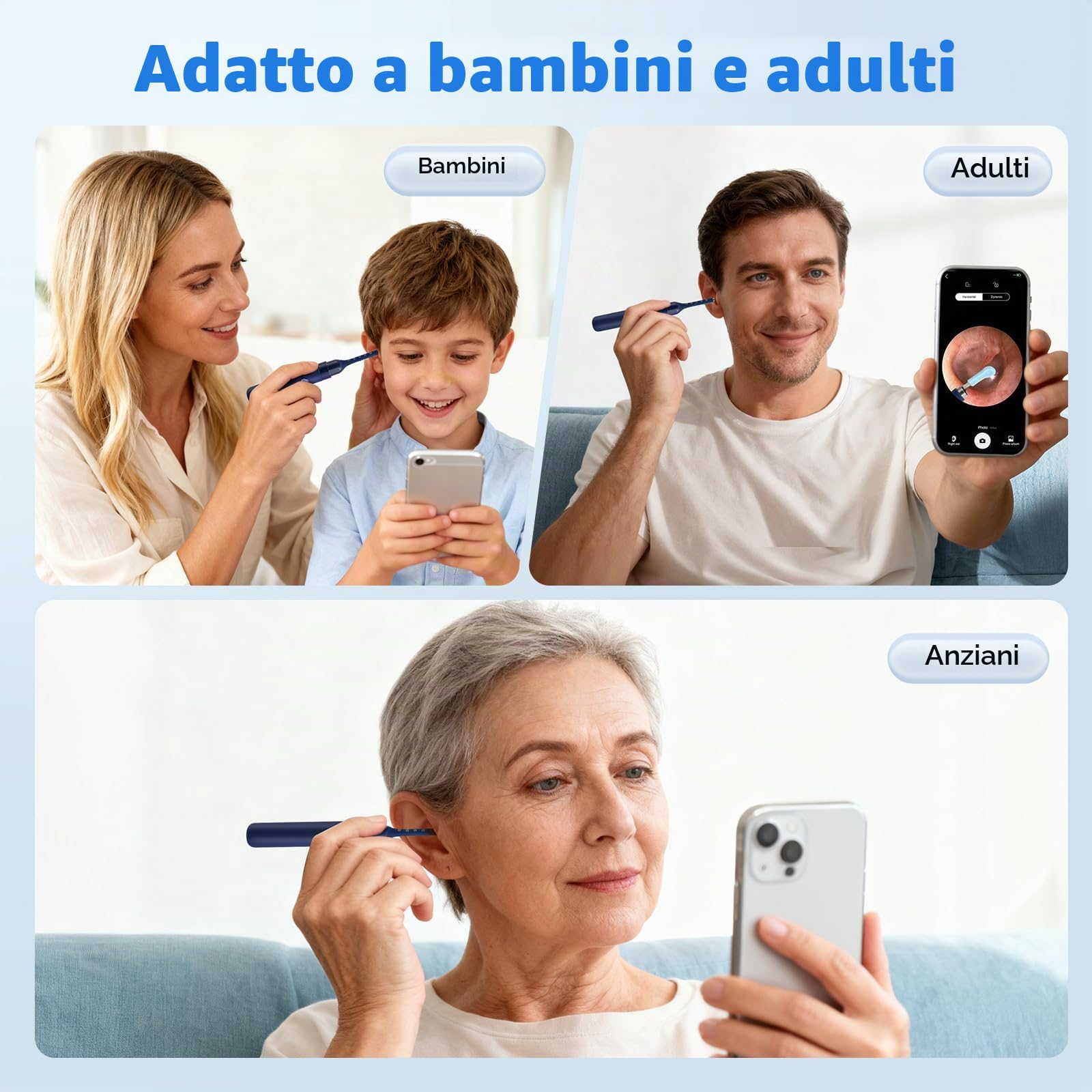 Otoscopio per la rimozione del cerume, Fotocamera flessibile per la pulizia delle orecchie da 8 MP HD, con pinzette di ricambio per esami di orecchie/naso, Otoscopio per orecchie