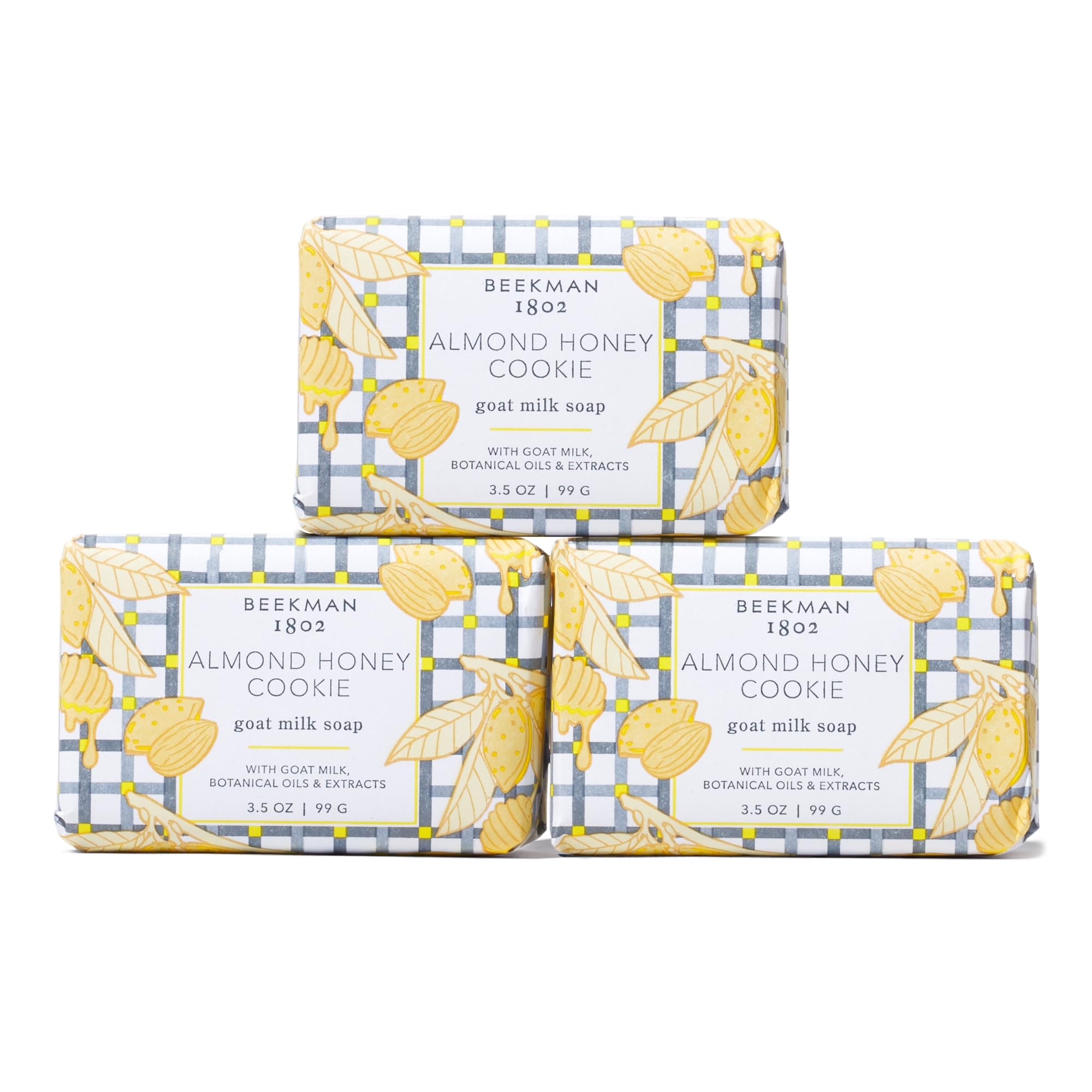 Beekman 1802 Almond Honey Cookie 3-Pack Palm-Sized Bar Soap Set - Scented - 3.5 oz - Cleanses, Nourishes & Hydrates - Certified Microbiome Friendly - No Irritation - Good for Sensitive Skin