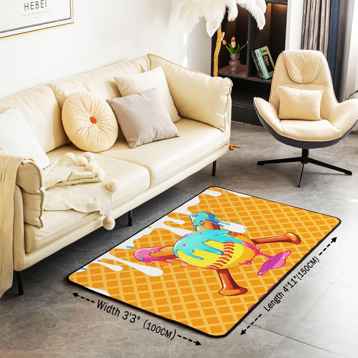 Homewish Dywaniki do softballu z lodami 100 x 150 cm do sypialni salonu - wibrująca piłka sportowy nowoczesny dywan podłogowy letnie gofry geometryczne krata duże dywany nie gubi włosia dywan