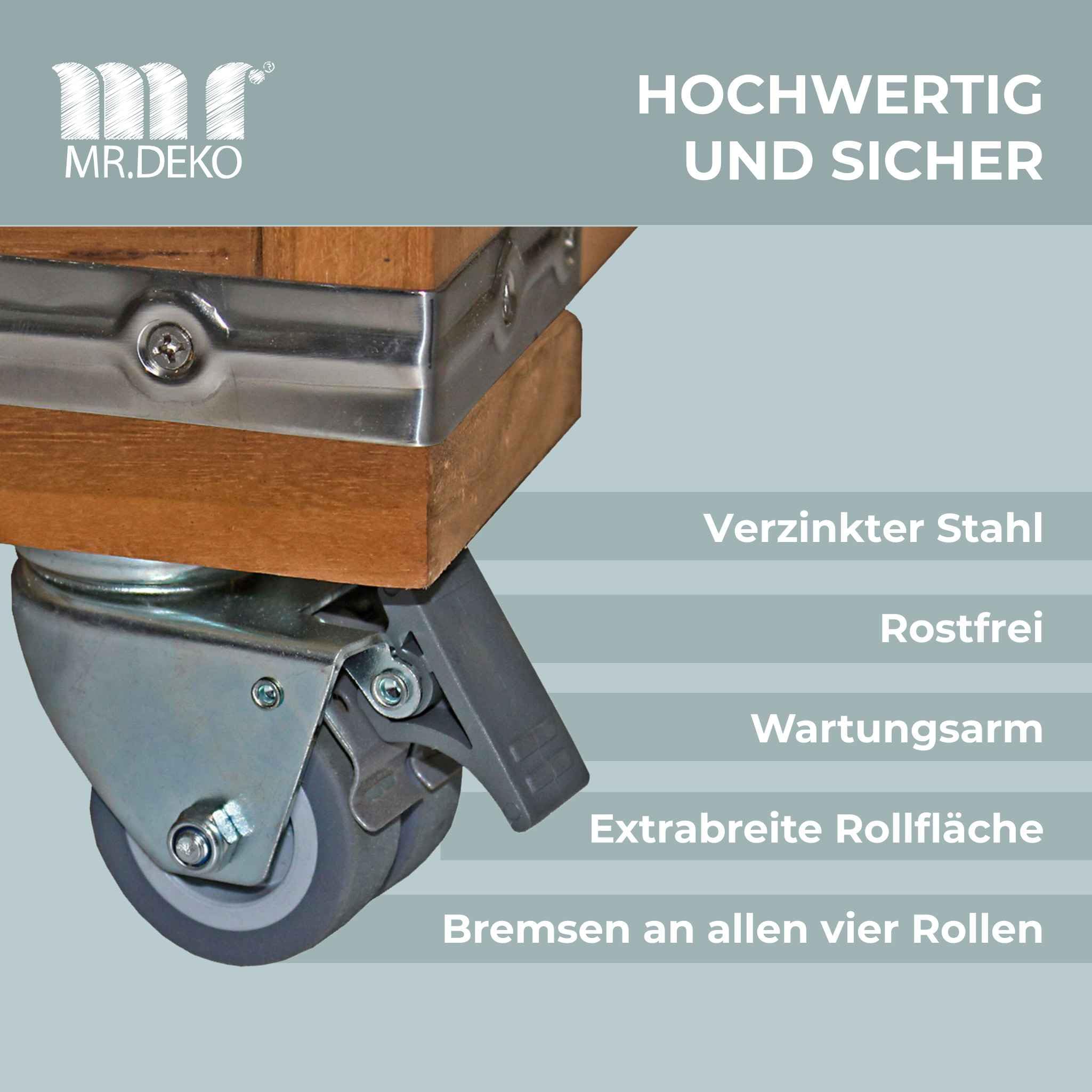 MR. DEKO Strandkorb-Rollen 6er Set mit Feststeller | Strandkorbrollen Ø52 mm Terrasse | Doppellenkrollen Schwerlast-Rollen 100kg | Gartenmöbel-Rollen Set 6 Stück Rostfrei