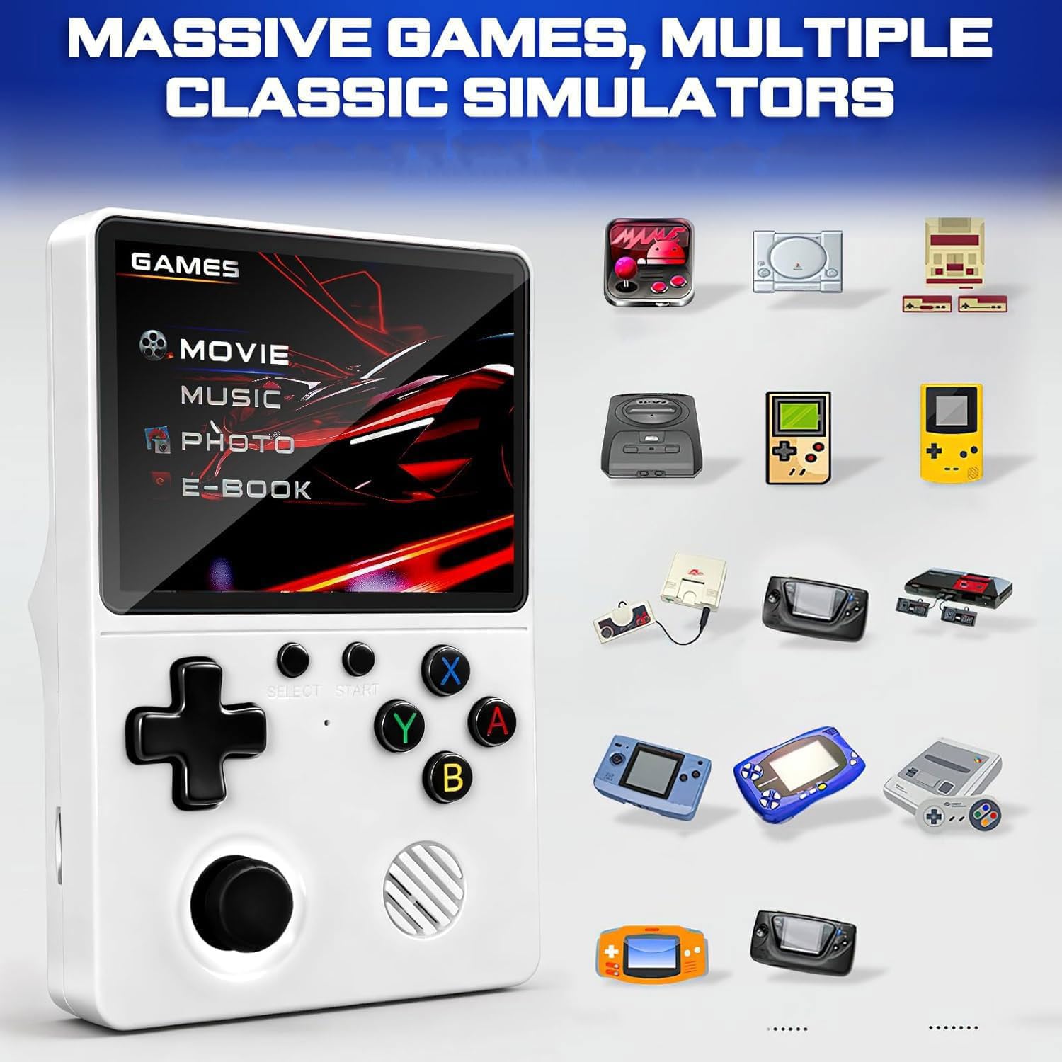 Consola Retro Portátil de Juegos Clásicos (Blanco Tiza)