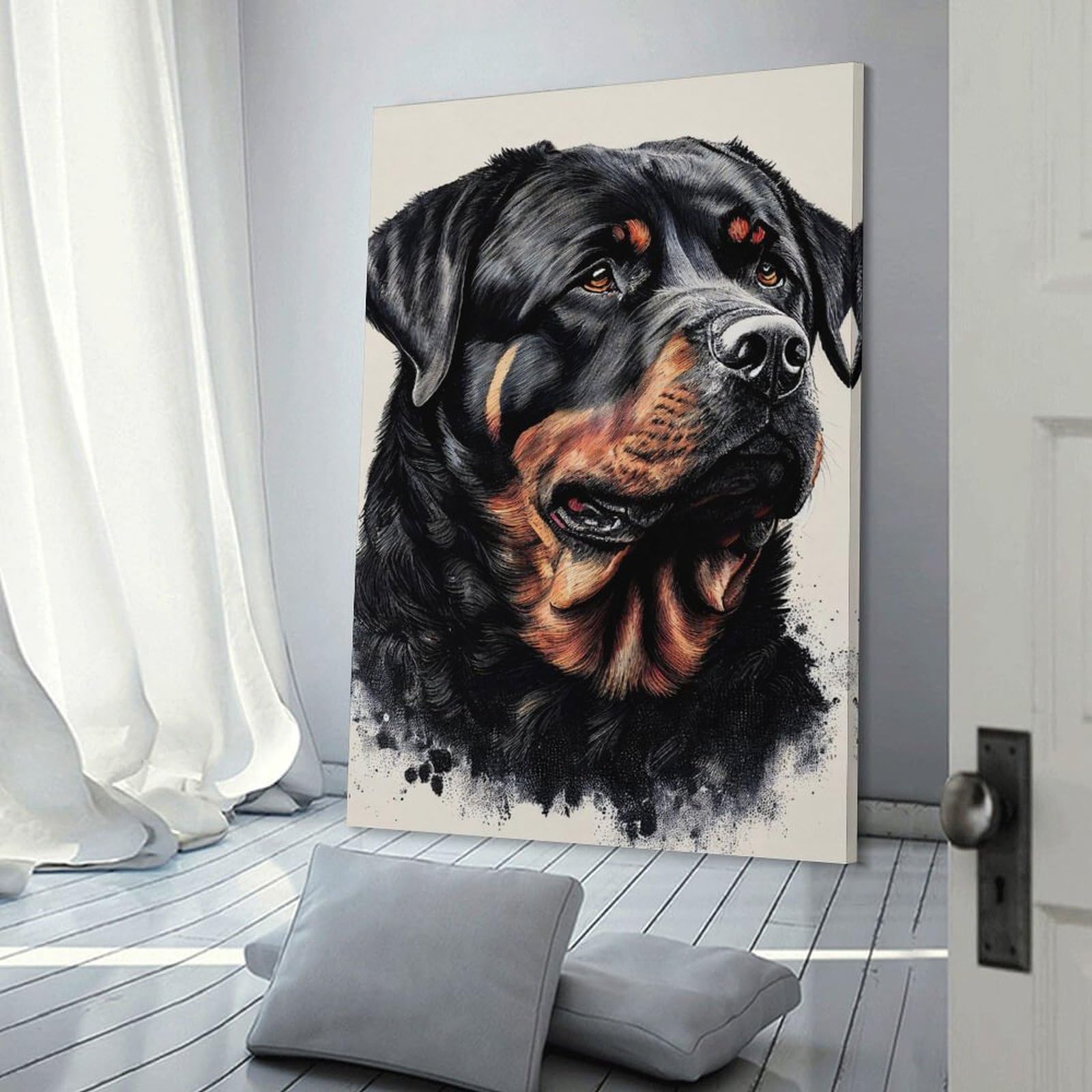 Junmoney Frame-Style-5 Rottweiler Dog Art Print Wall Decor Canvas Print, 08X12inch(20X30cm), For Lounge, Bedroom Or Personal Spaces, Thoughtful Wall Decor For Art Lovers