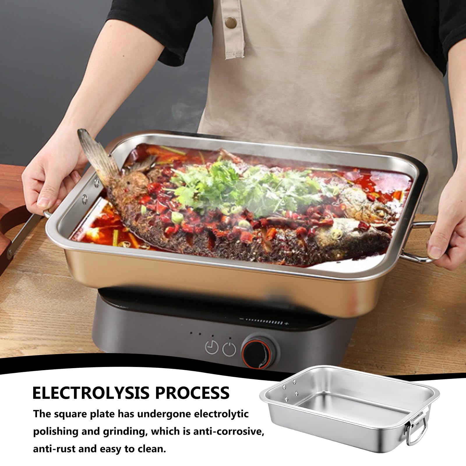 Teglia da forno in acciaio inox, con manici, 40 cm, teglia da forno, rettangolare, con manici, per lasagne, lavabile in lavastoviglie, a nido d'ape