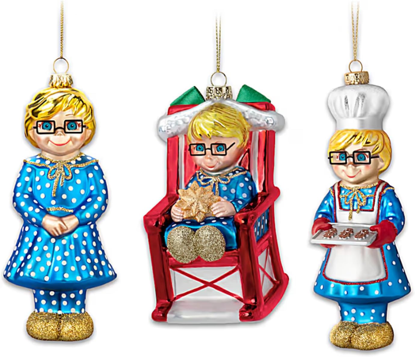 The Ashton-Drake Galleries Mrs. Beasley Glass Ornament Collection, Hand-Painted, 5.5 Inches, Family Affair TV Series (Mrs. Beasley Ornament Set)
