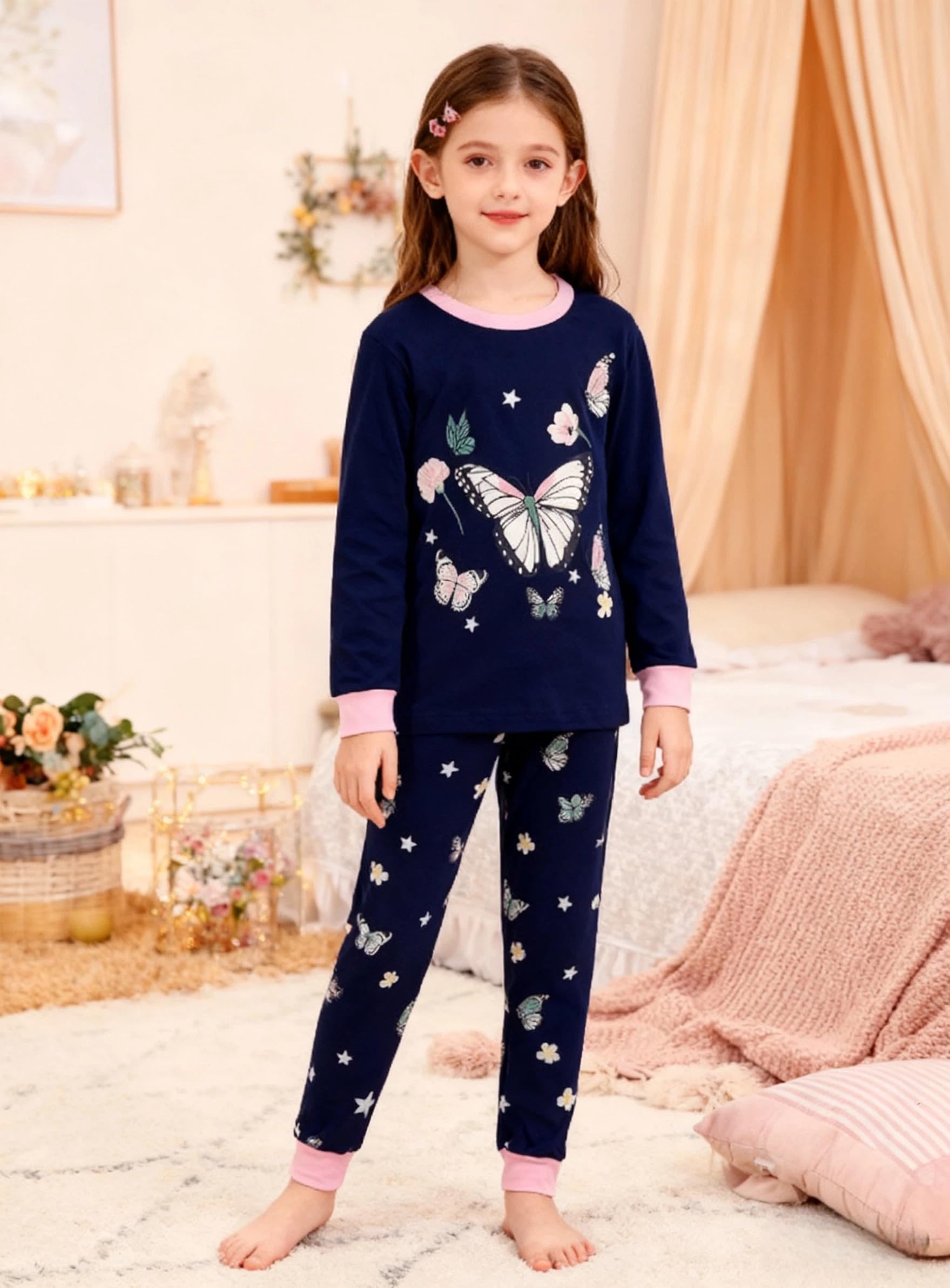 Mädchen Schlafanzug Kinder Pyjama Set Baumwolle Langarm Winter Einhorn Zweiteiliger 3-13 Jahre 98 104 110 116 122 128 134 140 146 152