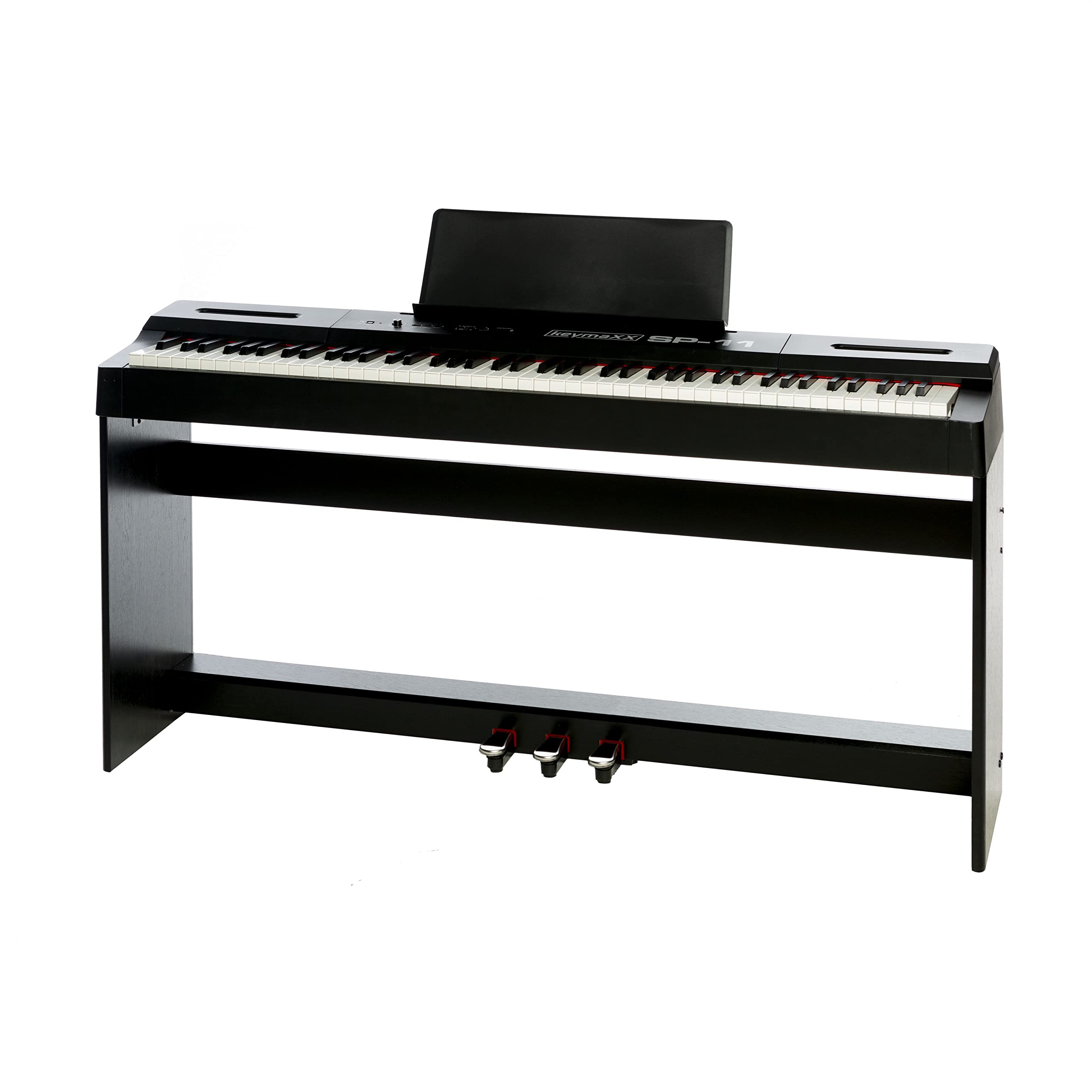 Digital Piano 88 Tasten, Hammermechanik, anschlagdynamisch, gewichtet, Anfänger E-Piano schwarz mit Pedalen, Klavierständer, Notenhalter und 128 Stimmen, SP-11