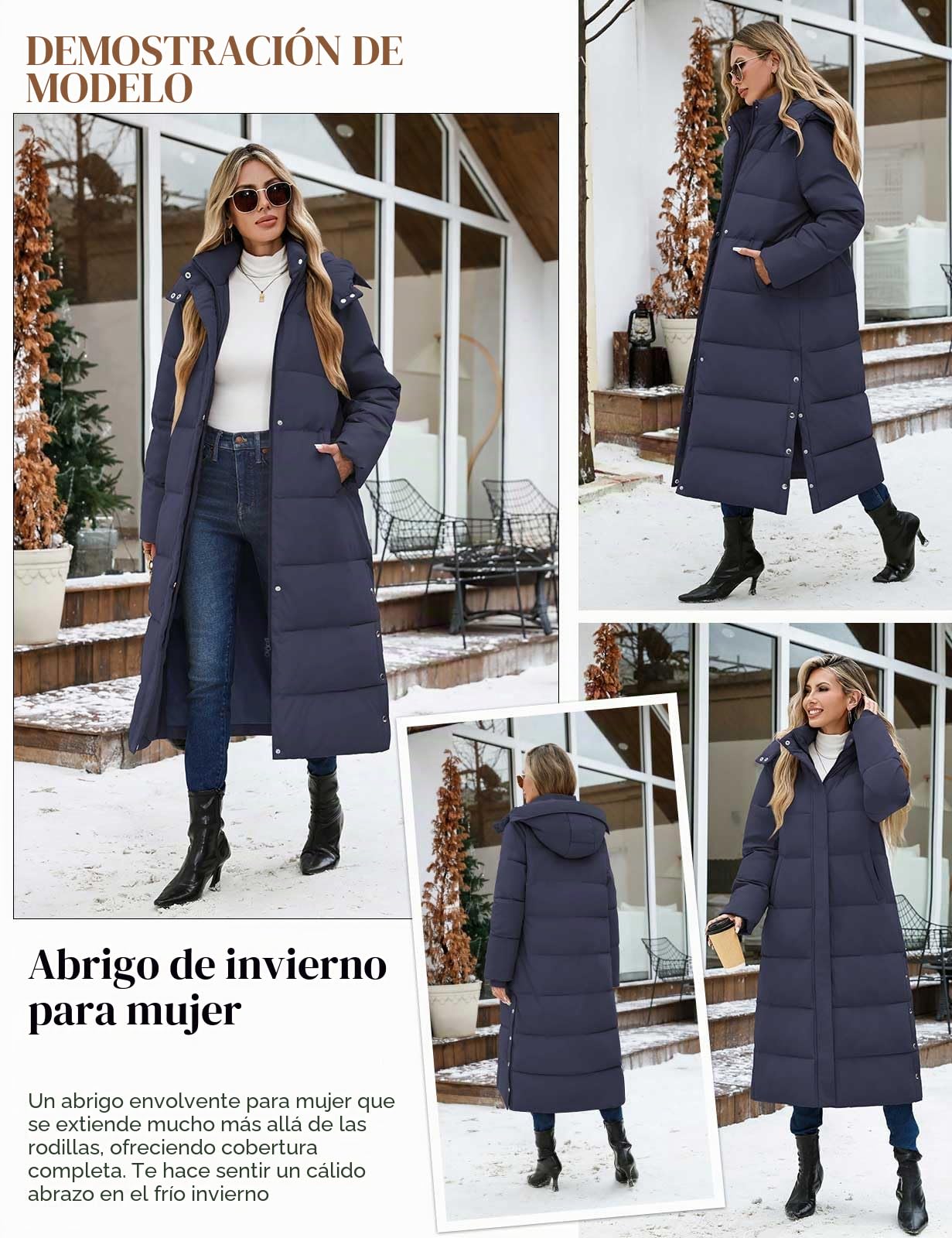 CMTOP Abrigos de Invierno para Mujer Larga Chaqueta con Capucha Cálido Hasta Los Tobillos Parka Elegante Abrigo de algodón Grueso Coat para Exteriores con Cremallera y Bolsillos