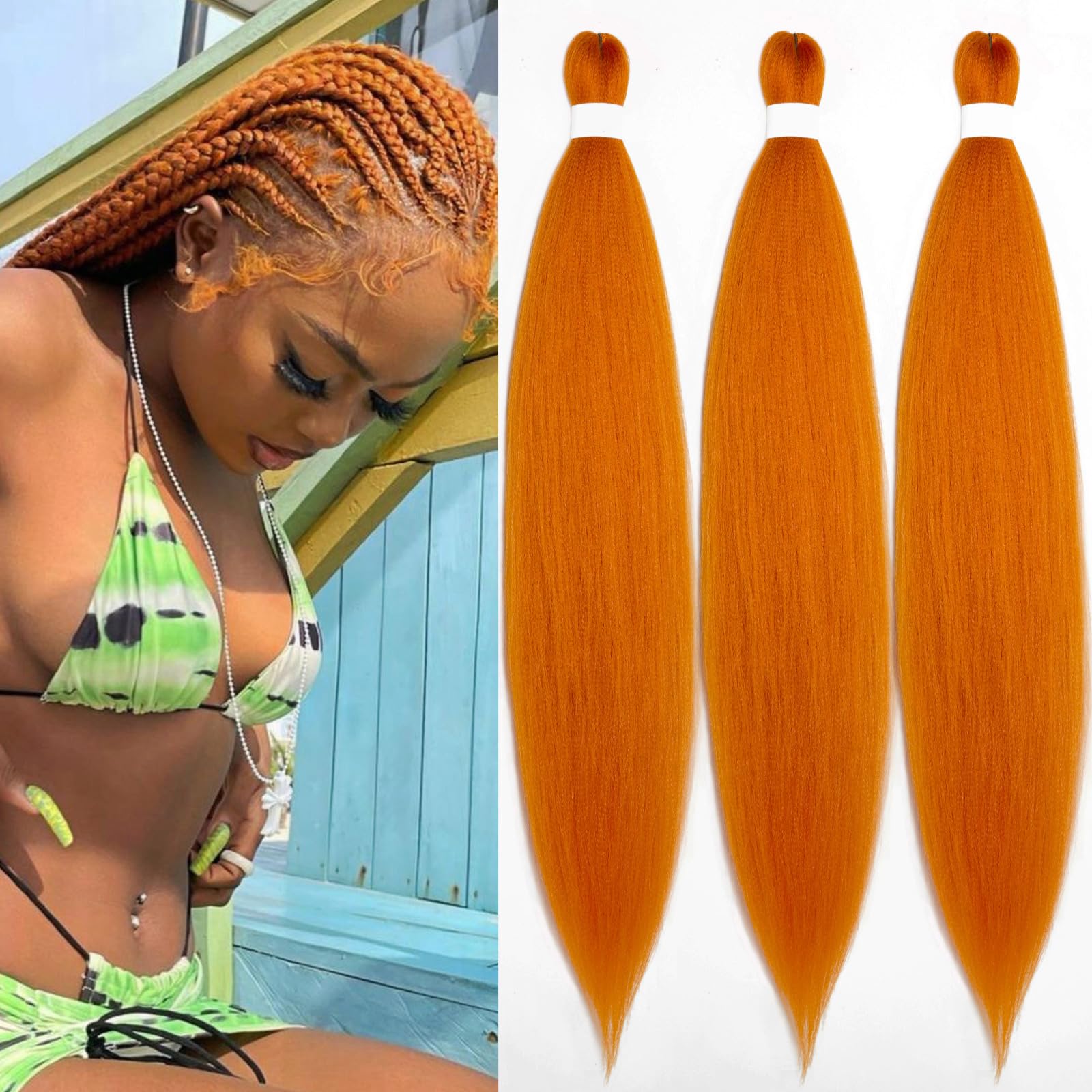 UPruyo Burnt Orange Braiding Hair Pre Stretched Kanekalo Prestretched Braiding Hair 30 inch Box Braids Colored Hair Extensions for Braiding Yaki Long