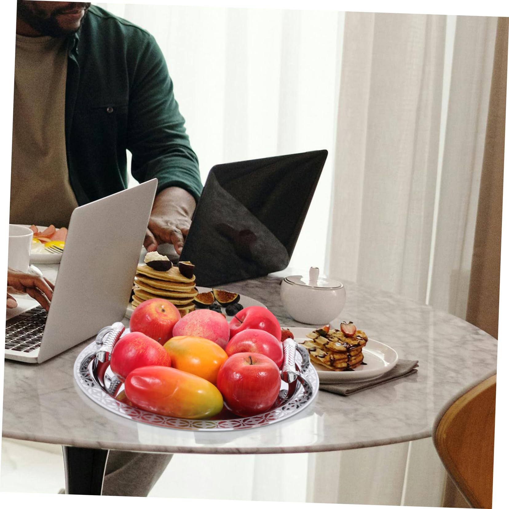 Happyyami Vassoio Rotondo per Frutta in Acciaio Inox Stile Europeo