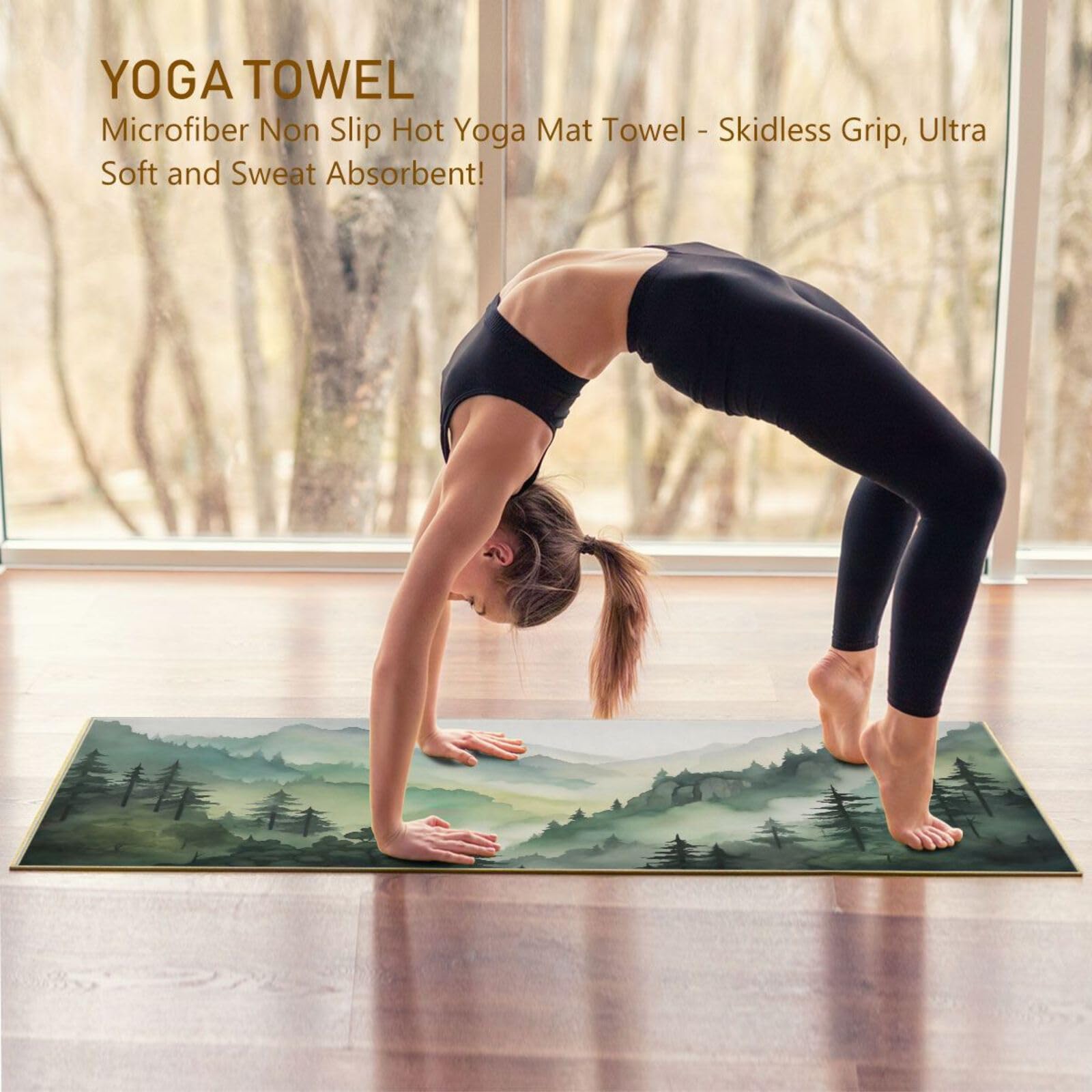 Toalla para esterilla de yoga, toalla de yoga antideslizante, absorbe el sudor y antideslizante, ligera y fácil de viajar, adecuada para yoga caliente, pilates y fitness, patrón de mapache de