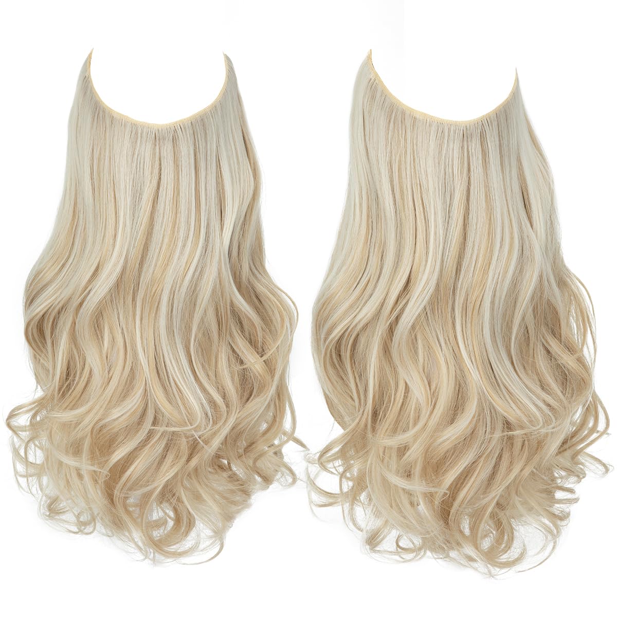 SARLA Invisible Wire Hair Extensions with 3 Clips Long 18 Inch Synthetic Wavy Curly Hairpiece for Women Adjustable Transparent Headband Cream Blonde - Image 2