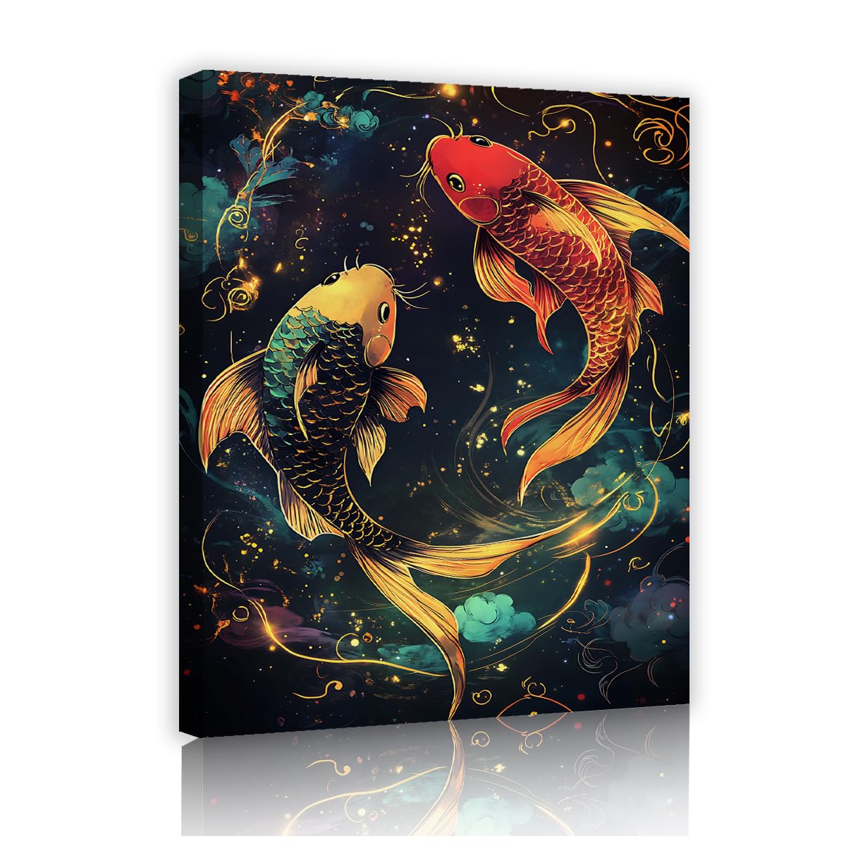 Via Vela Koi Fish Canvas Wall Art Japanese Oriental Decor Abstract Animal Painting Modern Fantasy Artwork Vertical Print for Living Room Bedroom 60x90cm