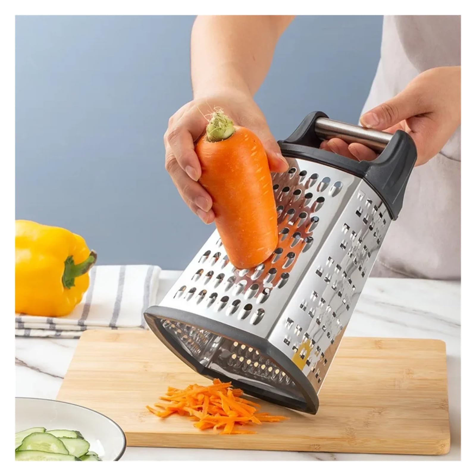 Affettatrice per Verdure, Grattugia for Formaggio a Quattro Lati con Contenitore, affettatrice Multiuso in Acciaio Inox(Large)