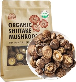VIGOROUS MOUNTAINS USDA Organic Dried Shiitake Mushrooms 4.23oz - Whole Dehydrated Non-GMO Mushrooms for Soups, Stir-Fries & Risotto