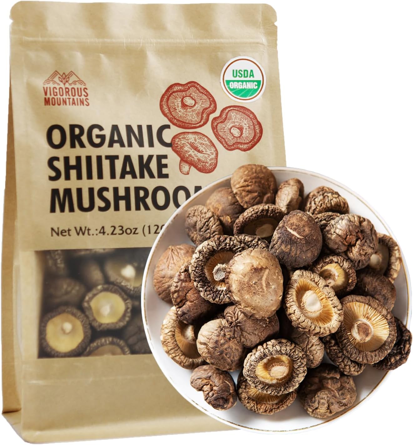 USDA Organic Dried Shiitake Mushrooms Dry Dehydrated Mushrooms for Cooking 4.23oz, 120g