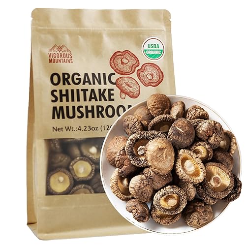 VIGOROUS MOUNTAINS Setas Shiitake Deshidratadas Orgánicas USDA, Hongos Secos Deshidratados para Cocinar 4.23oz, 120g