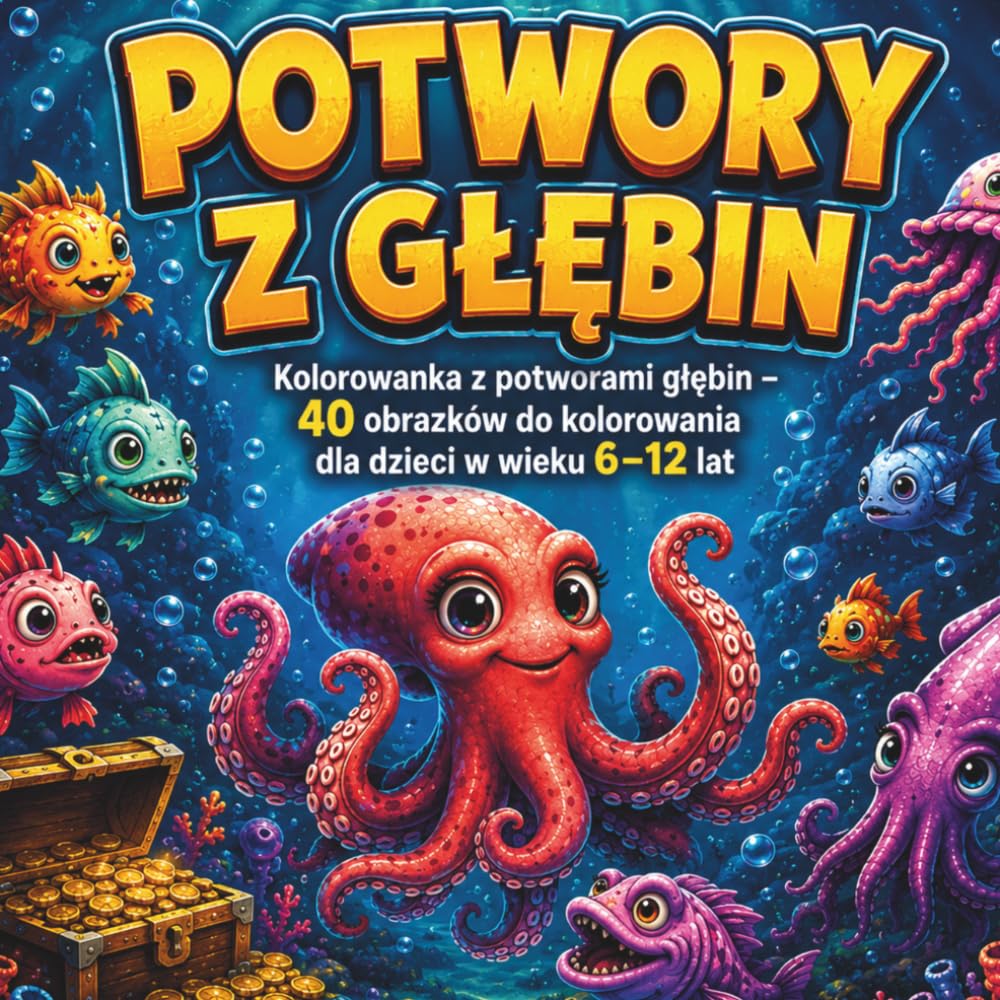 POTWORY Z GŁĘBIN: Kolorowanka z potworami głębin – 40 obrazków do kolorowania dla dzieci w wieku 6–12 lat