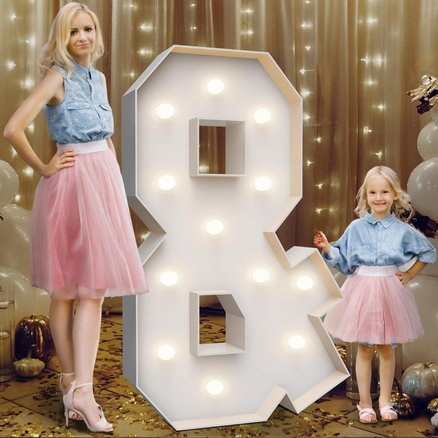 4FT Marquee Light Up Letters &,Party Decoration Large Marquee Light Up Letters with Weighted Water Bag,Pre-cut Foam Board Set Can Be Used for Birthdays,Weddings,Baby Anniversaries Letters & White 4ft